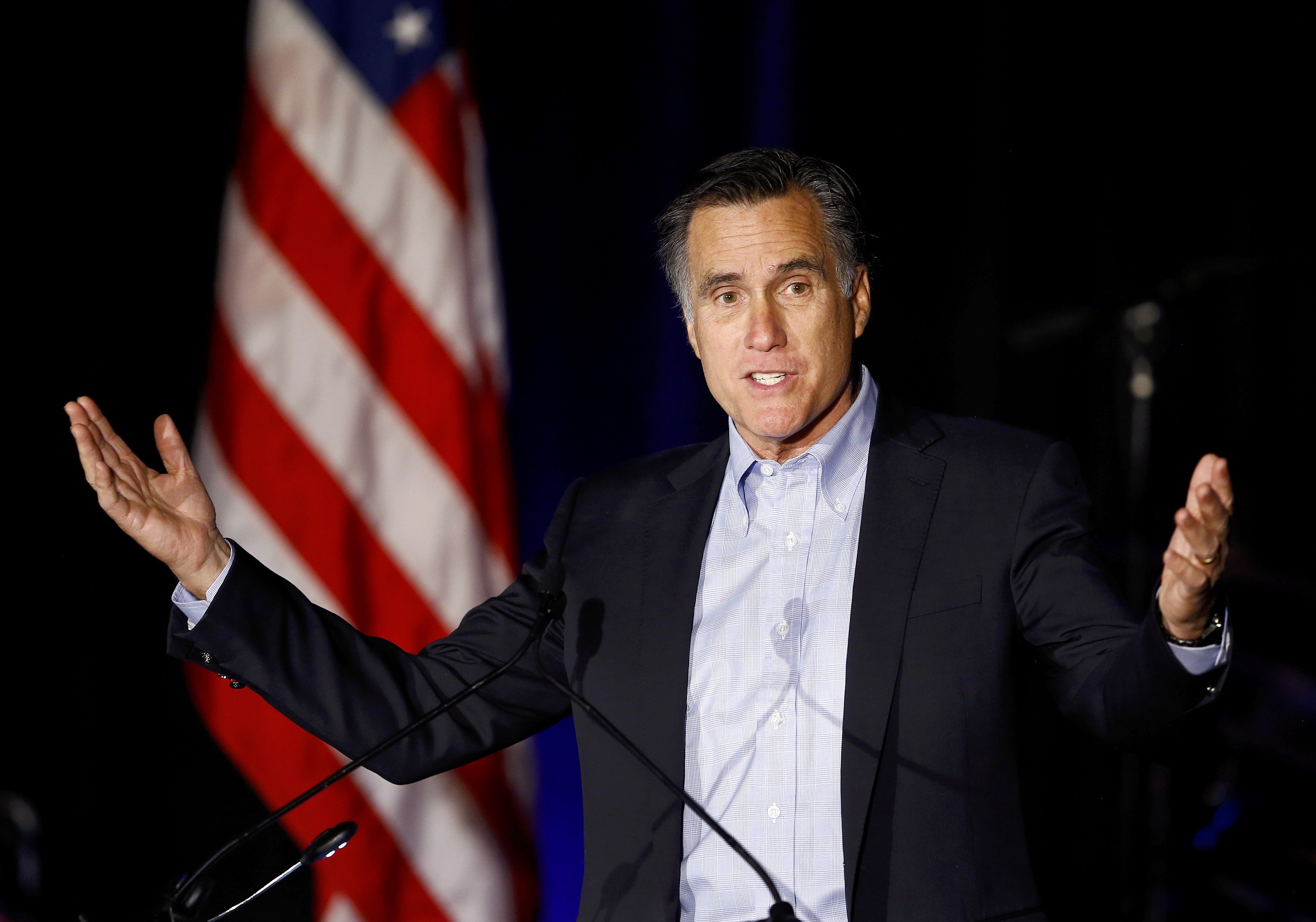 Former presidential candidate Mitt Romney speaks at the Republican National Convention winter meetings in San Diego