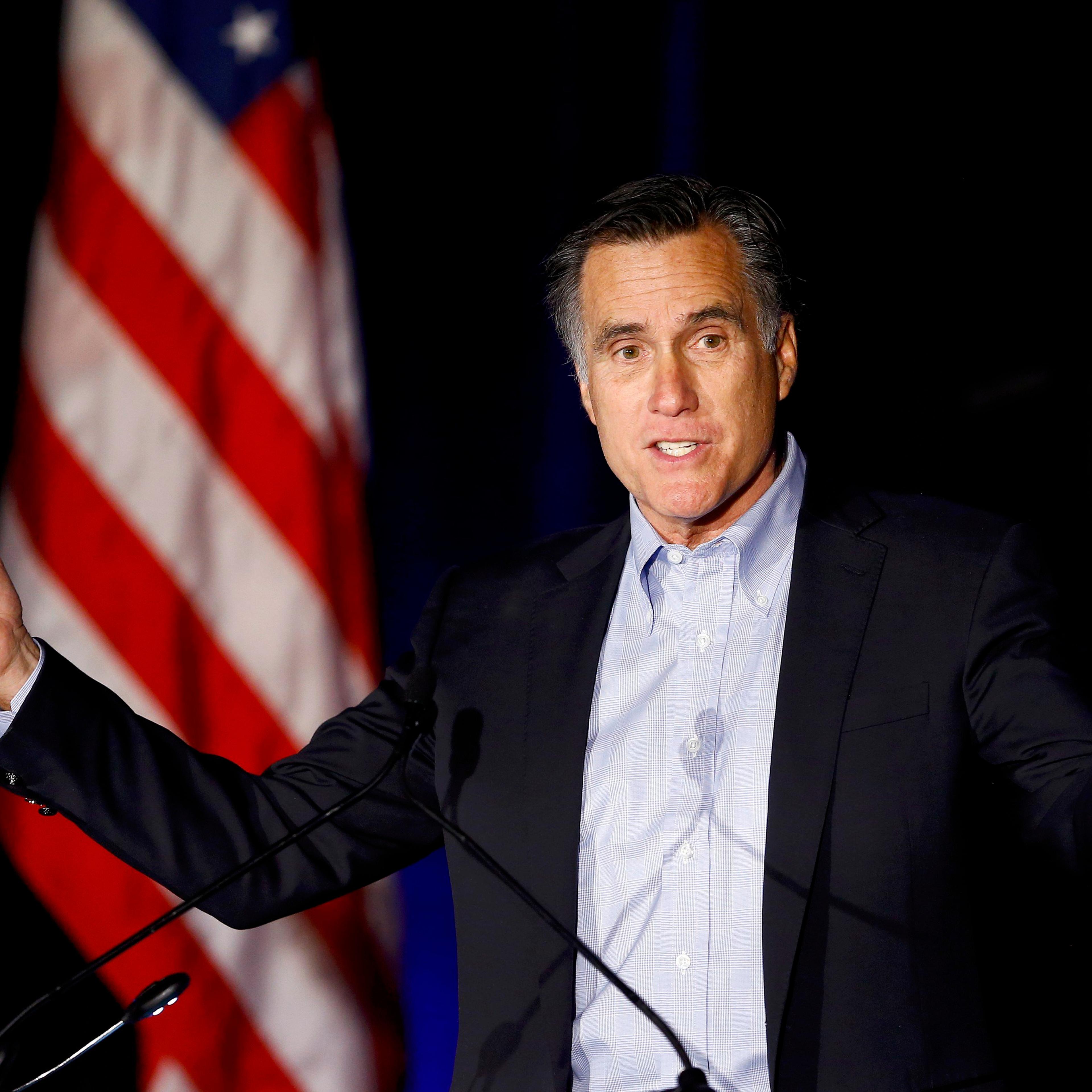 Former presidential candidate Mitt Romney speaks at the Republican National Convention winter meetings in San Diego