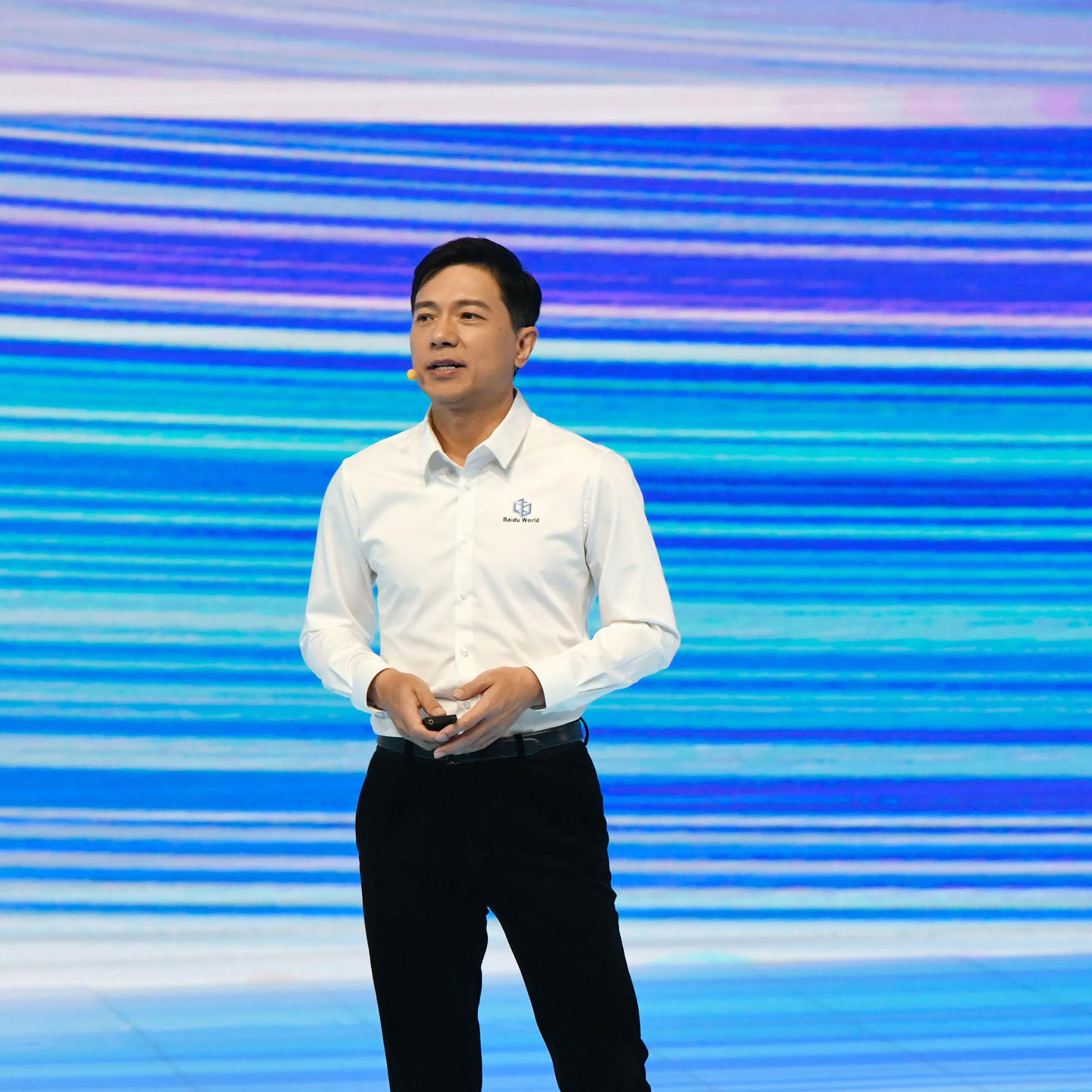 Robin Li, chairman and chief executive officer of Baidu Inc., during the Baidu World conference in Beijing, China, on Oct. 17, 2023.