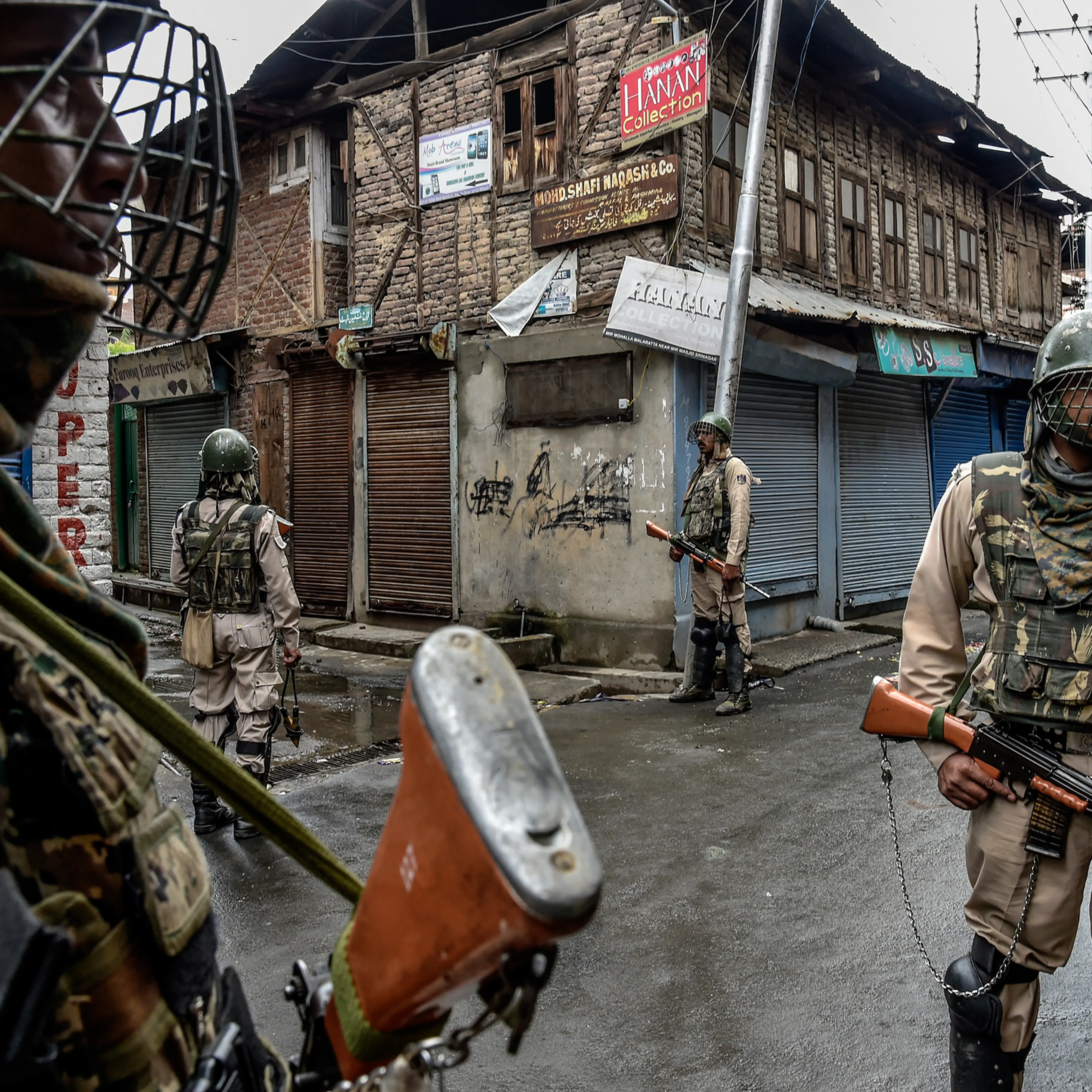 Security forces patrol in Srinagar on Aug. 10.