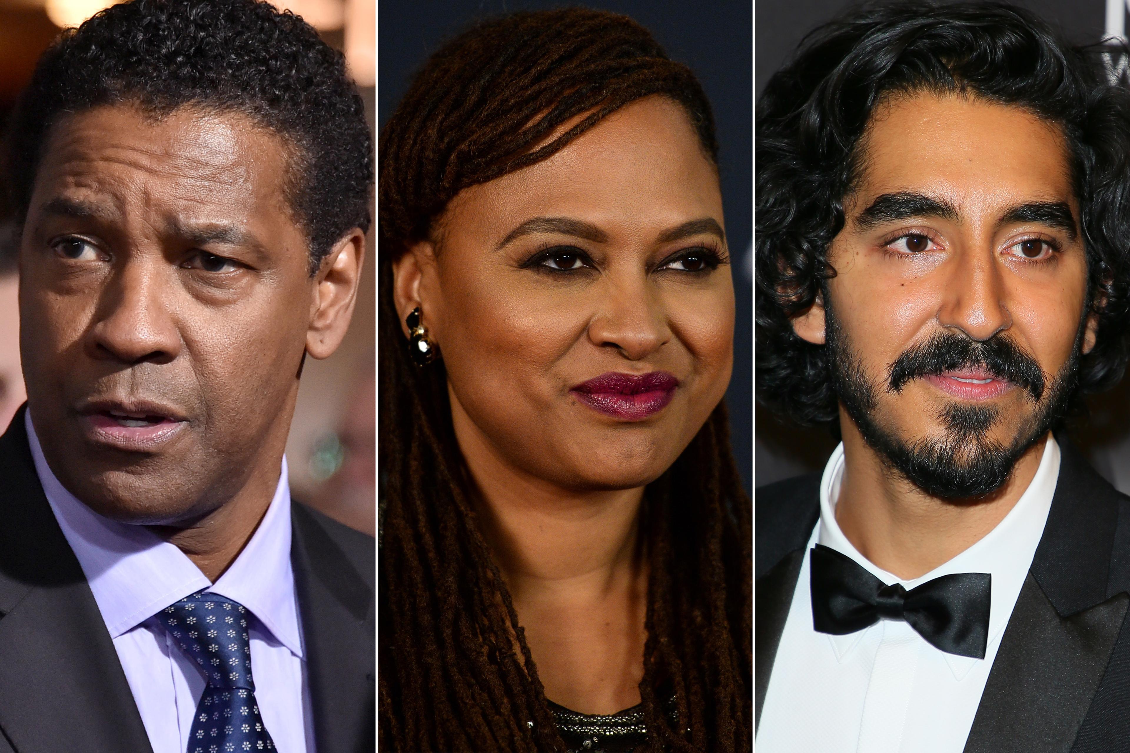(L-R) Denzel Washington (Fences), Ava DuVernay (The 13th) and Dev Patel (Lion)