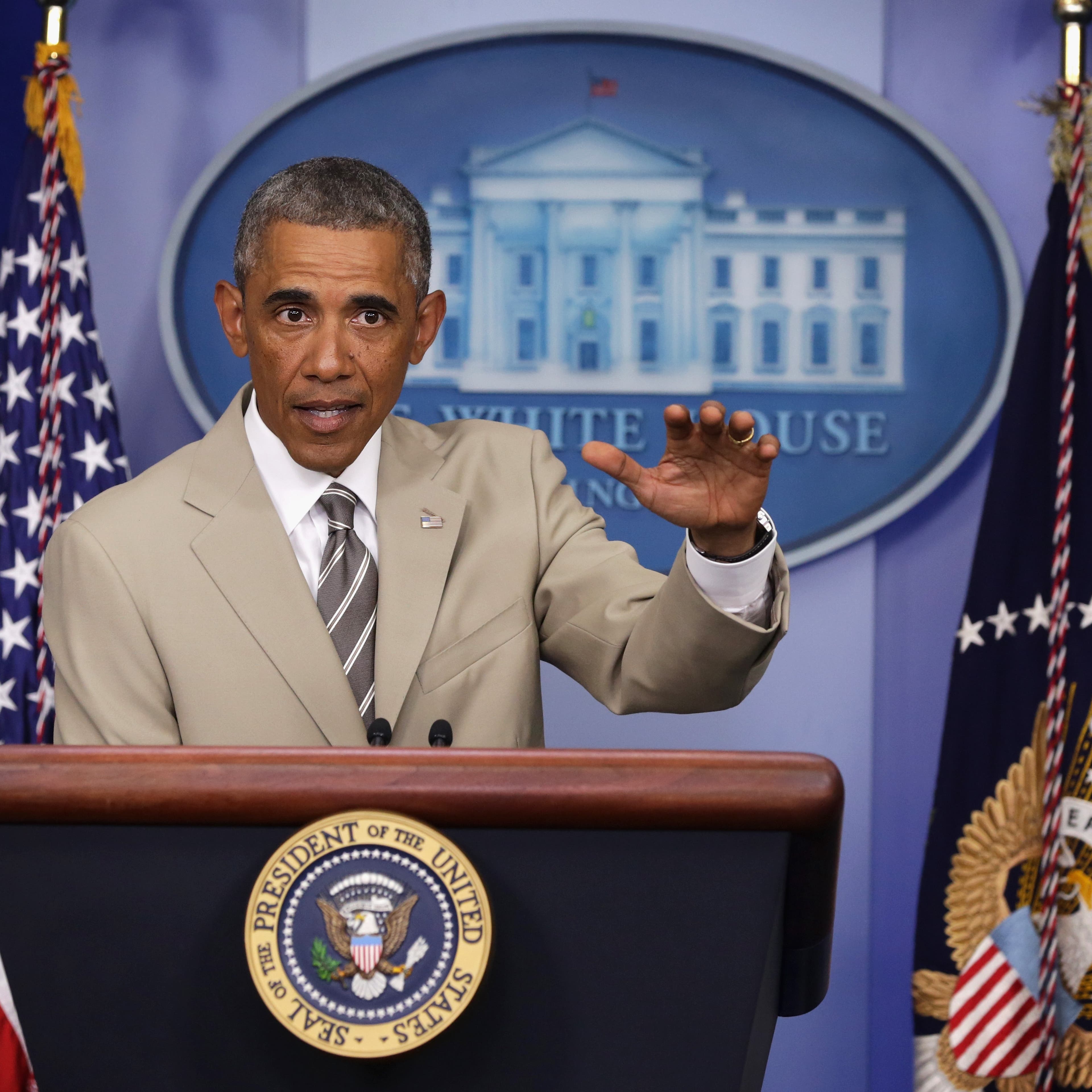 President Obama Makes Statement In The Briefing Room Of White House