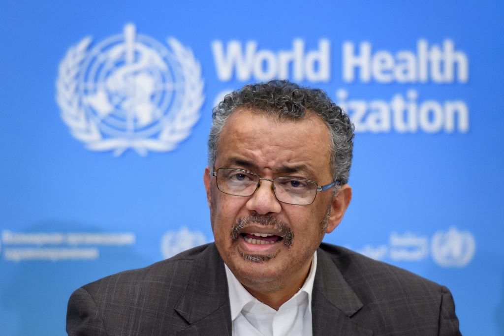 WHO Director-General Tedros Adhanom Ghebreyesus speaks during a press conference