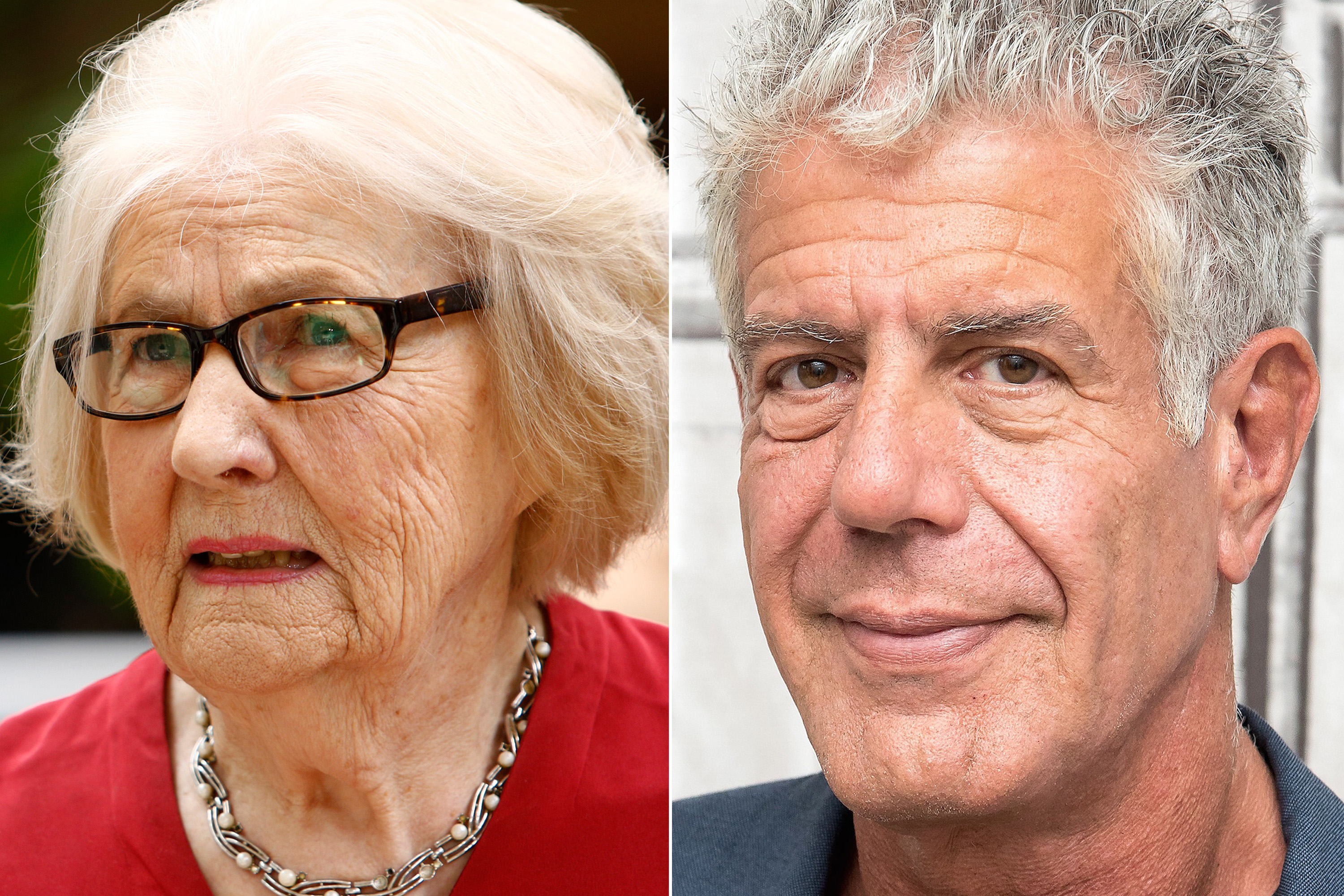 Marilyn Hagerty left, Anthony Bourdain right