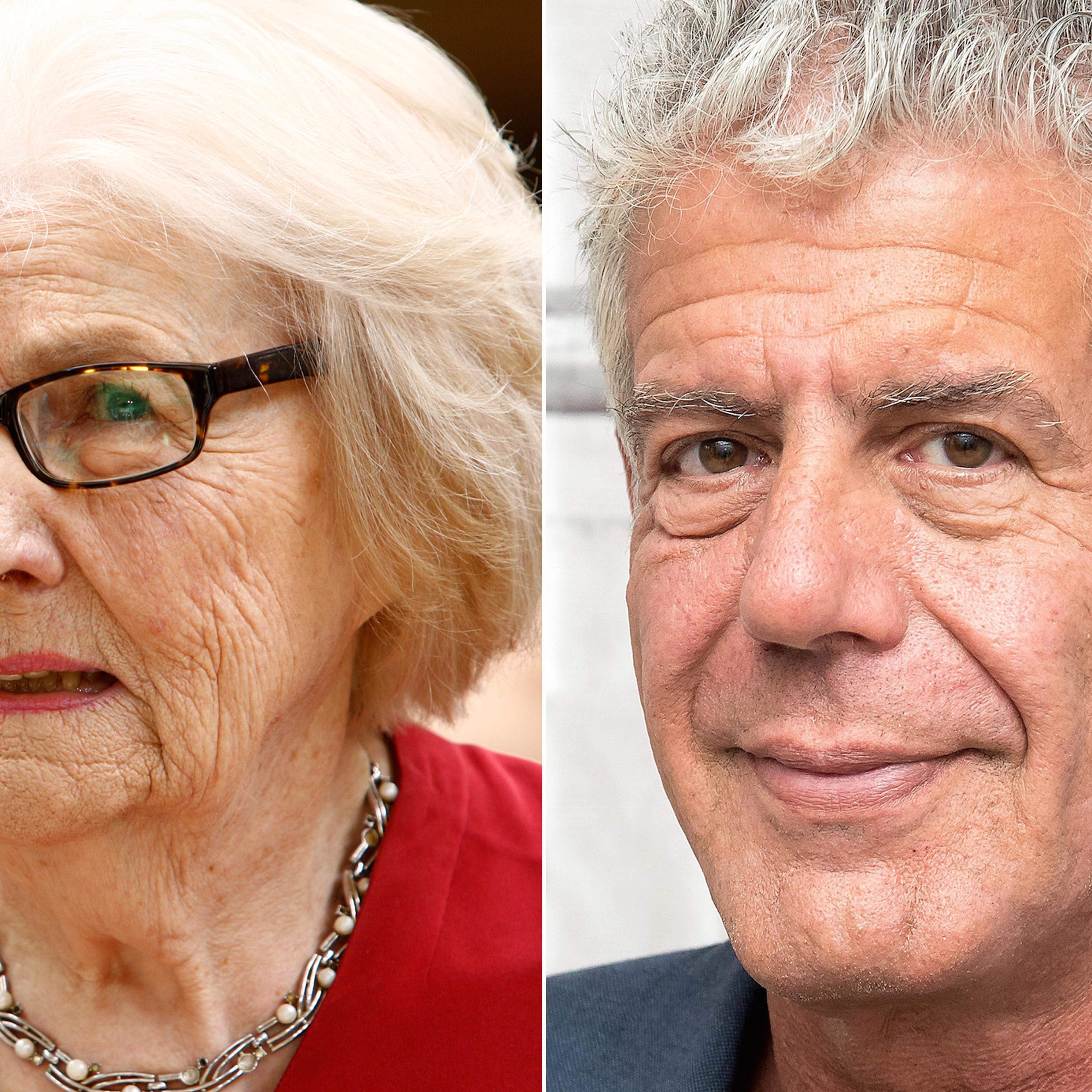 Marilyn Hagerty left, Anthony Bourdain right