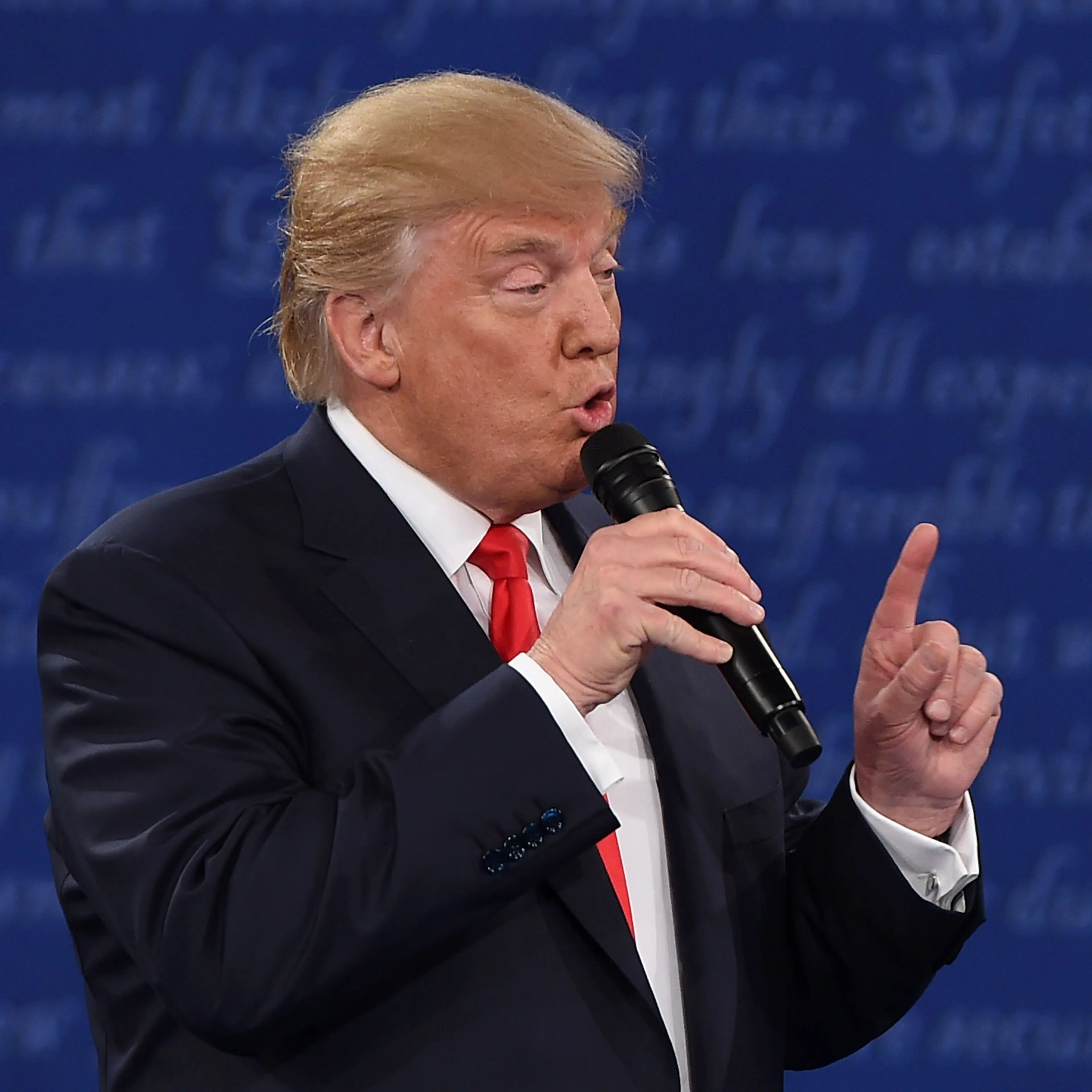 Republican presidential candidate Donald Trump speaks during the second presidential debate at Washington University in St. Louis, on Oct. 9, 2016.