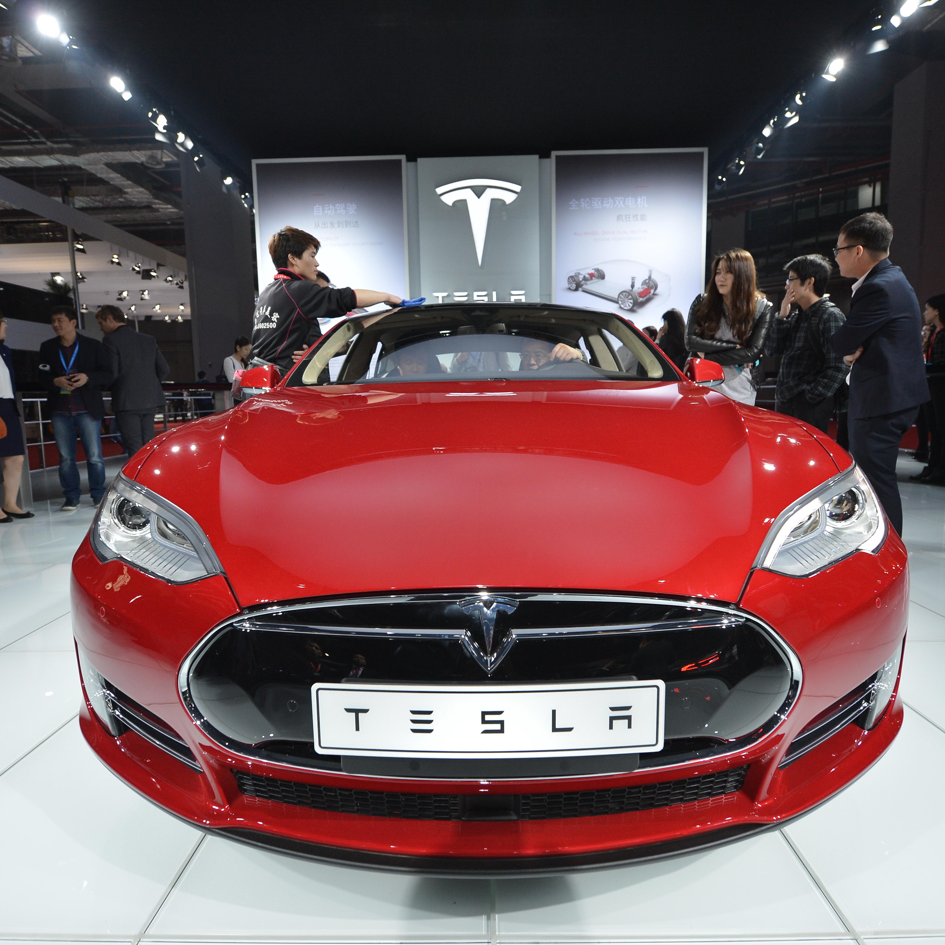Tesla Model S electric car on display at the 16th Shanghai International Automobile Industry Exhibition in Shanghai on April 20, 2015.