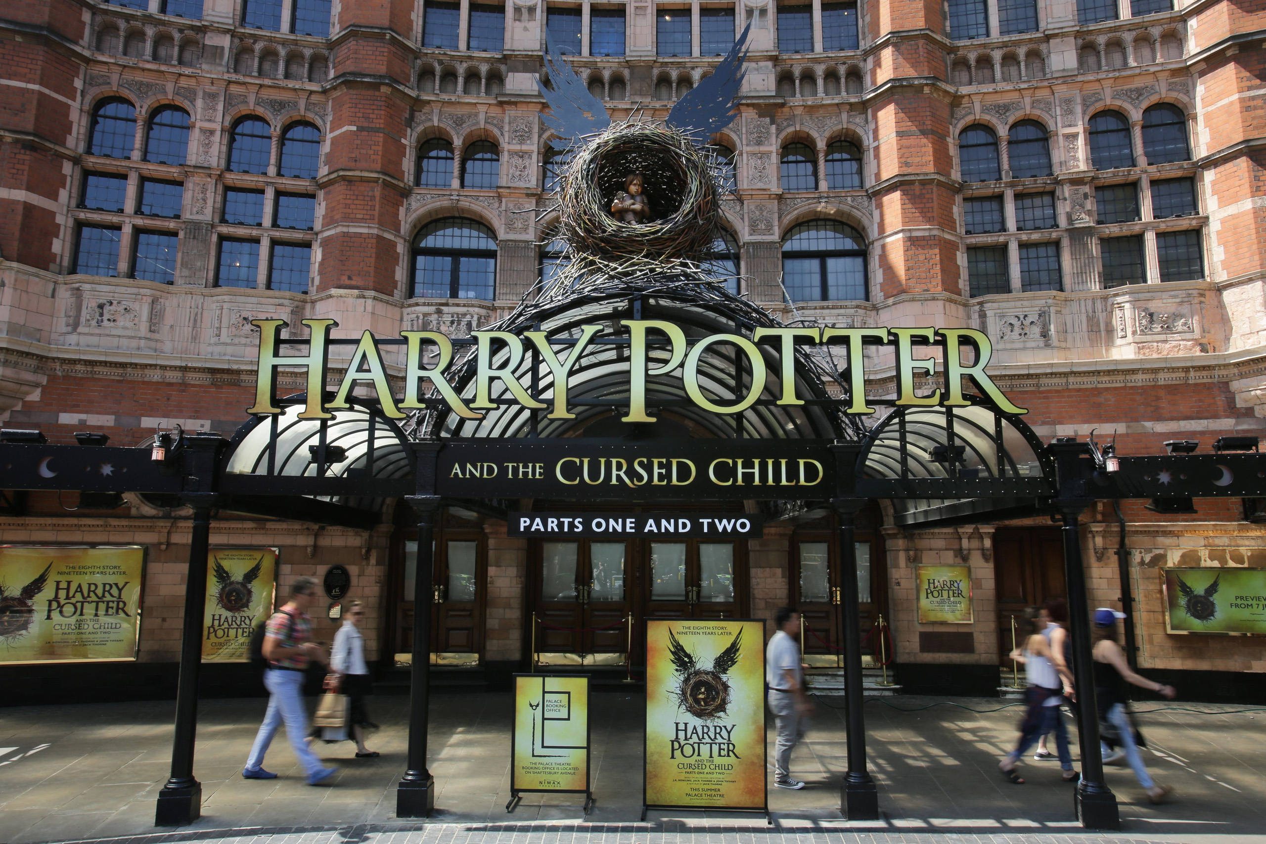 The front of the Palace Theatre promotes its new show 'Harry Potter and the Cursed Child' in London on June 6, 2016.