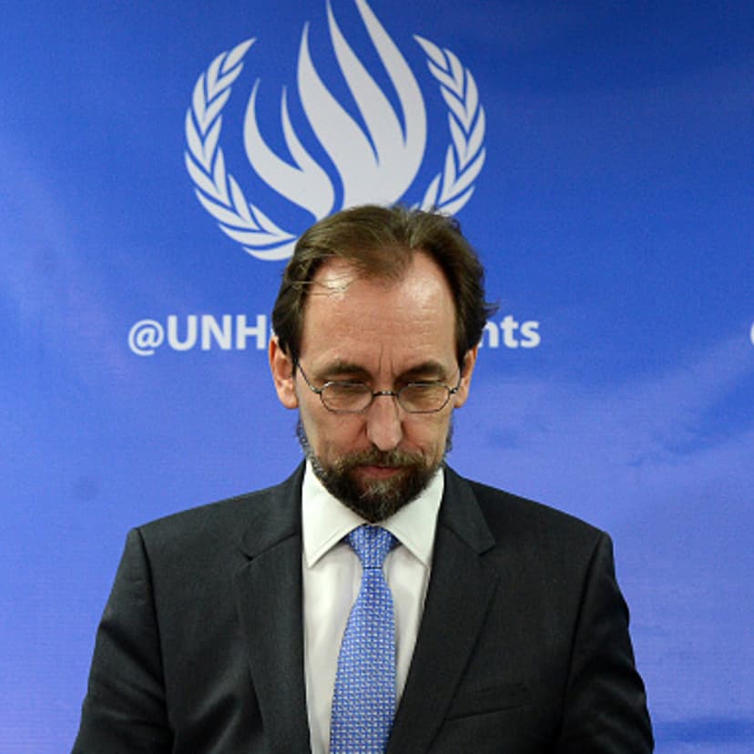 United Nations High Commissioner for Human Rights Zeid Ra'ad Al Hussein leaves after addressing a press conference in Colombo on February 9, 2016.