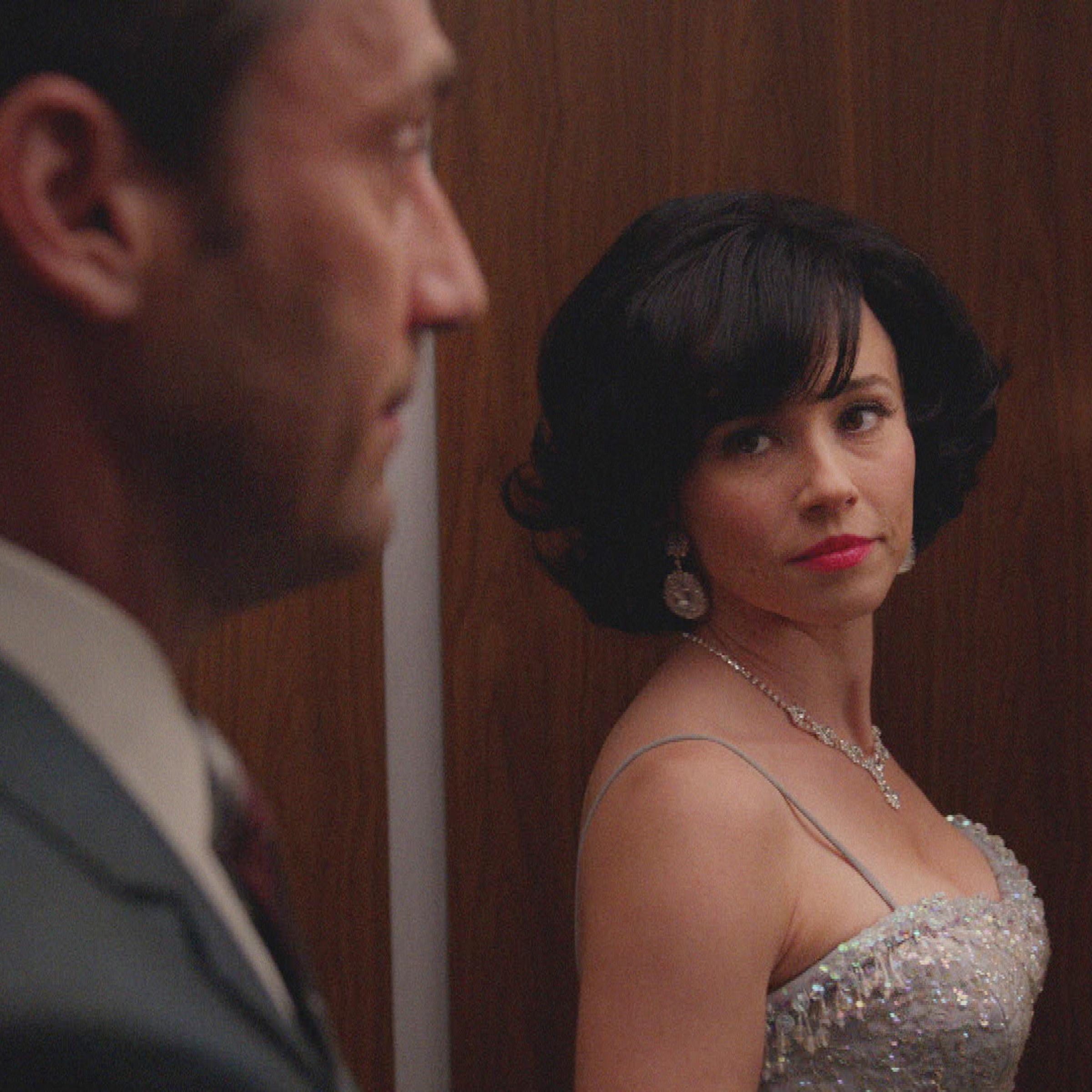 Jon Hamm as Don Draper and Linda Cardellini as Sylvia Rosen - Mad Men _ Season 7B, Episode 9 - Photo Credit: Courtesy of AMC