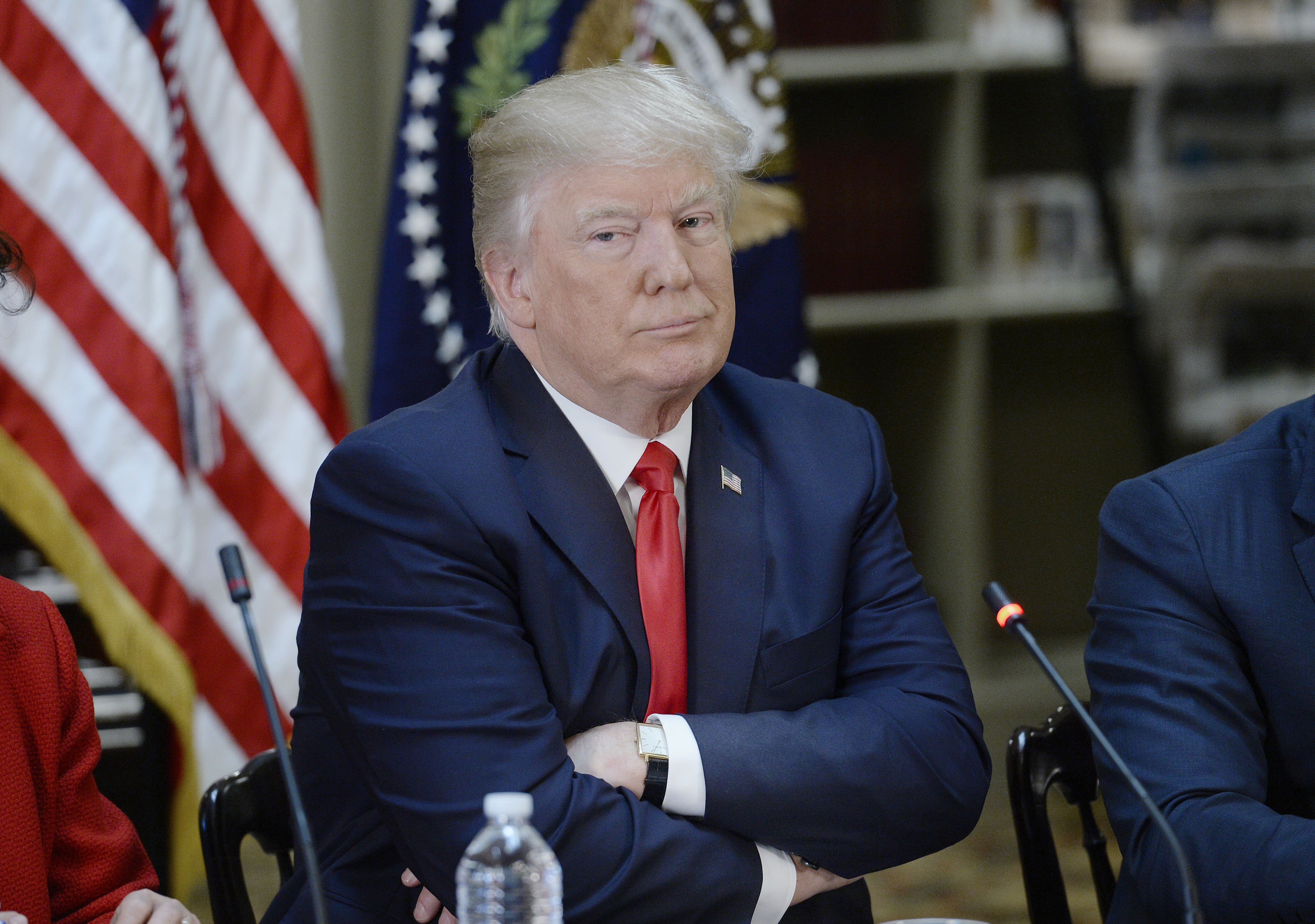 President Donald Trump in the State Department Library in the Eisenhower Executive Office Building (EEOB) on April 11, 2017 in Washington, DC.