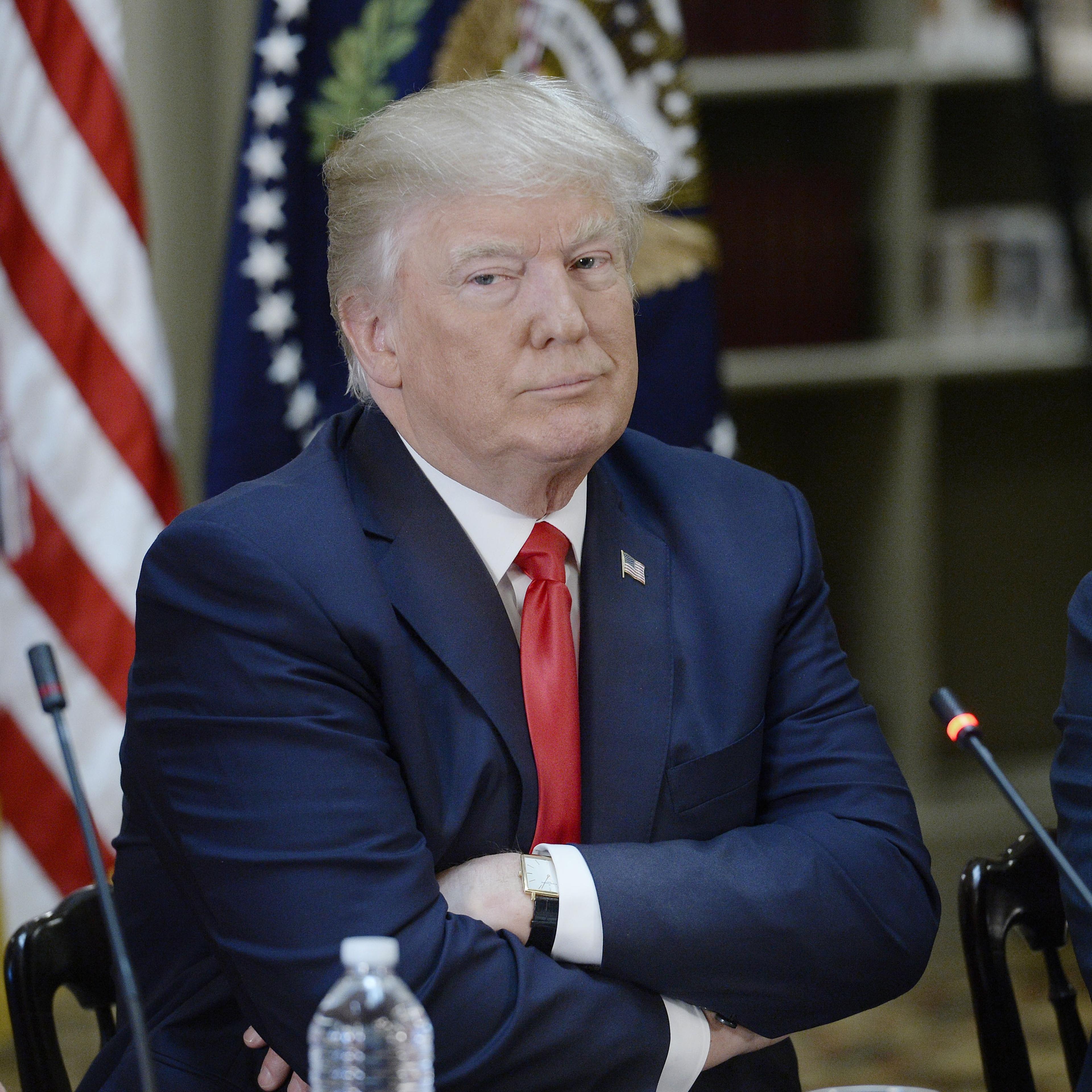 President Donald Trump in the State Department Library in the Eisenhower Executive Office Building (EEOB) on April 11, 2017 in Washington, DC.