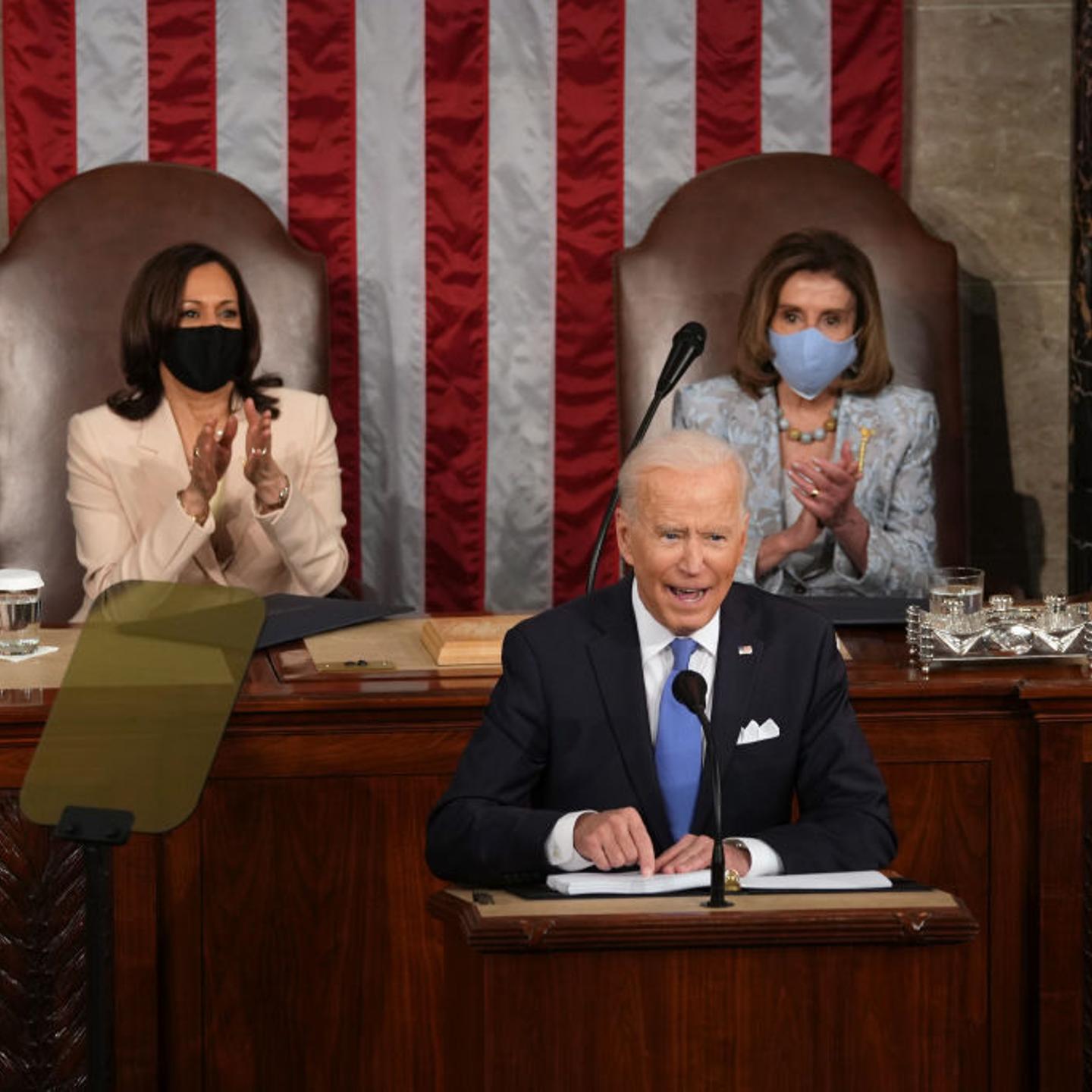 President Joe Biden speaks during a joint session of Congress at the U.S. Capitol in Washington, D.C., on April 28, 2021.