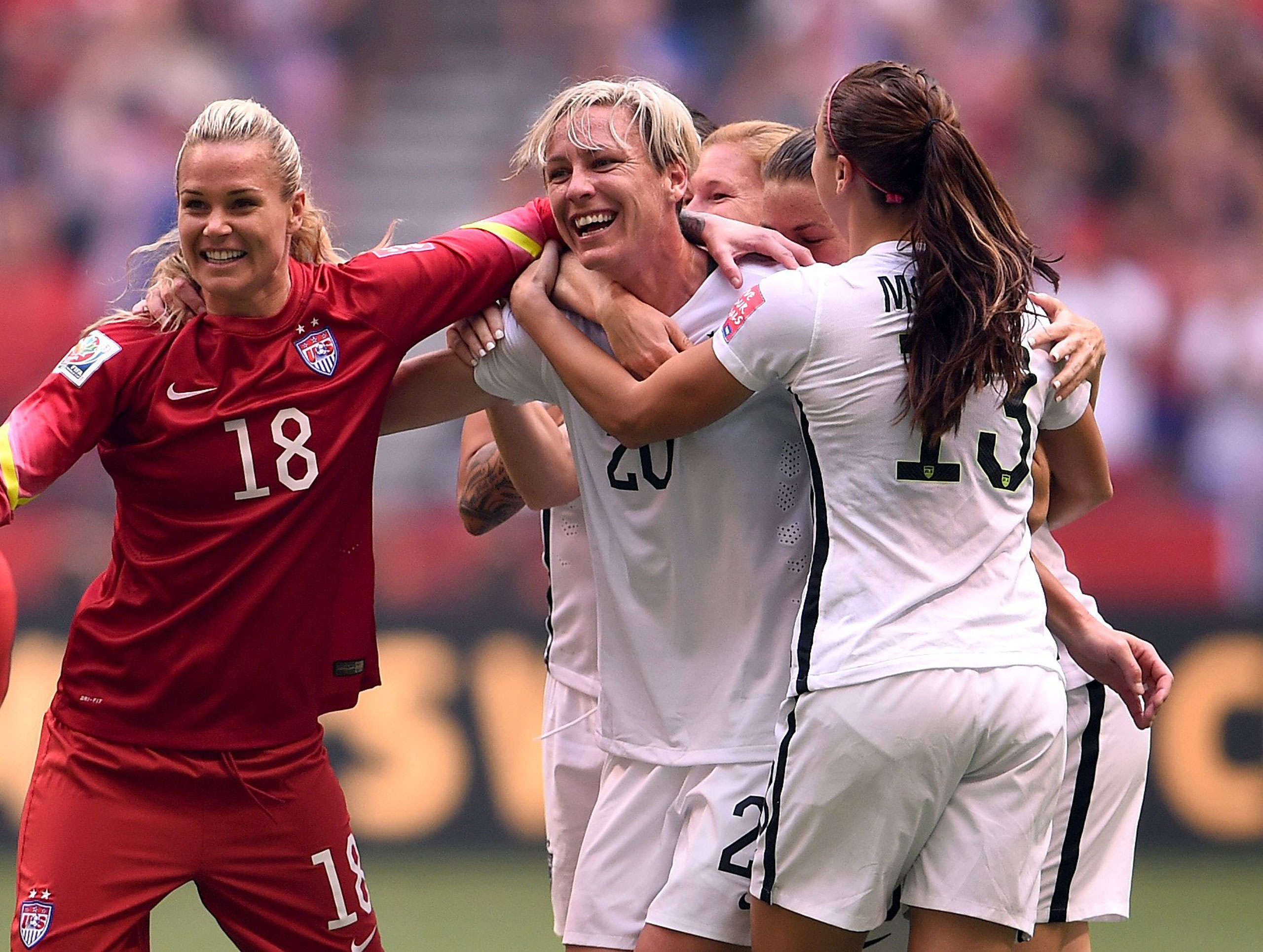 Abby Wambach of the United States celebrates the 5-2 victory against Japan in the FIFA Women's World Cup Canada 2015 Final at BC Place Stadium on July 5, 2015 in Vancouver, Canada. (Photo by Dennis Grombkowski/Getty Images)