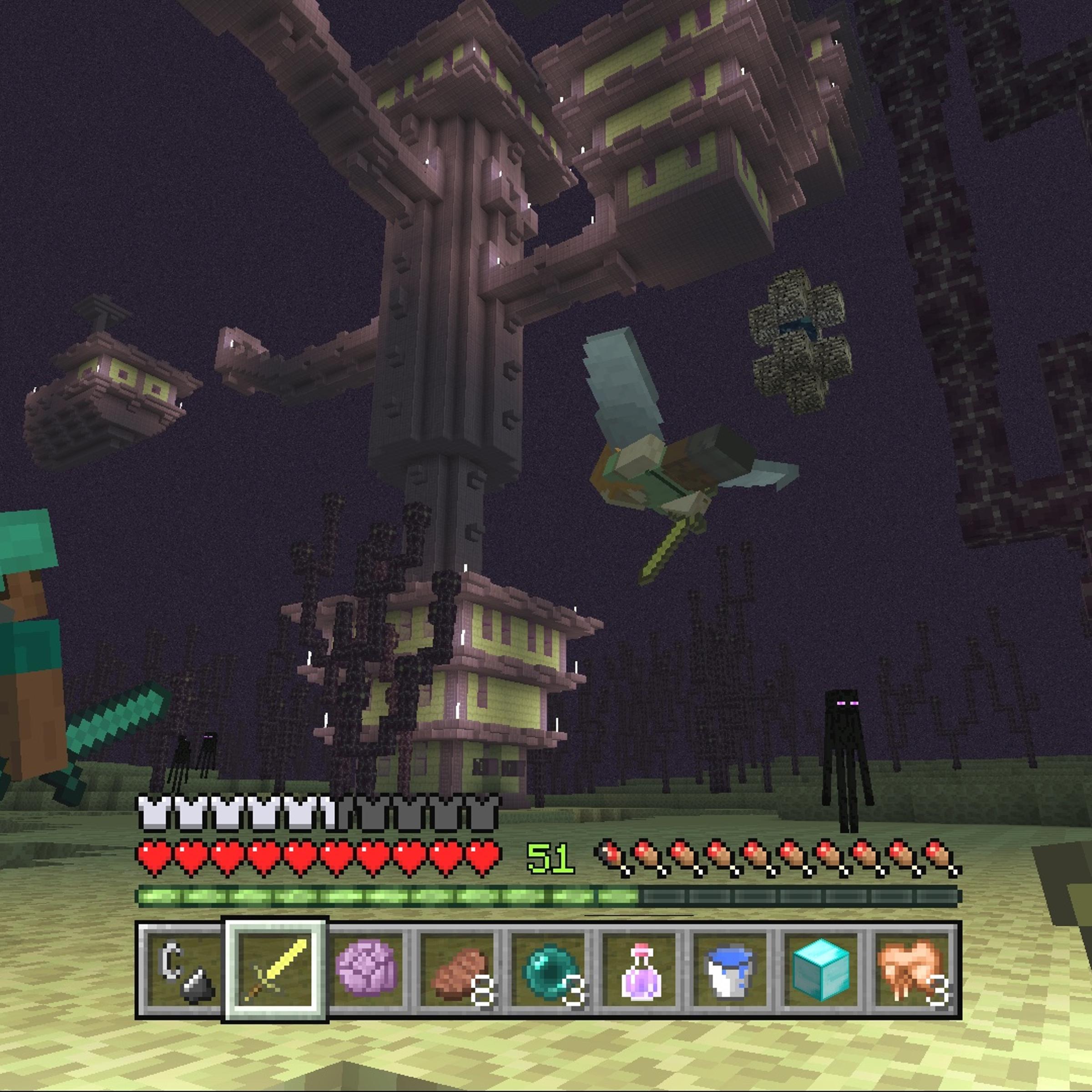 Alex Gliding with Elytra in Minecraft: Console Editions Holiday Update
