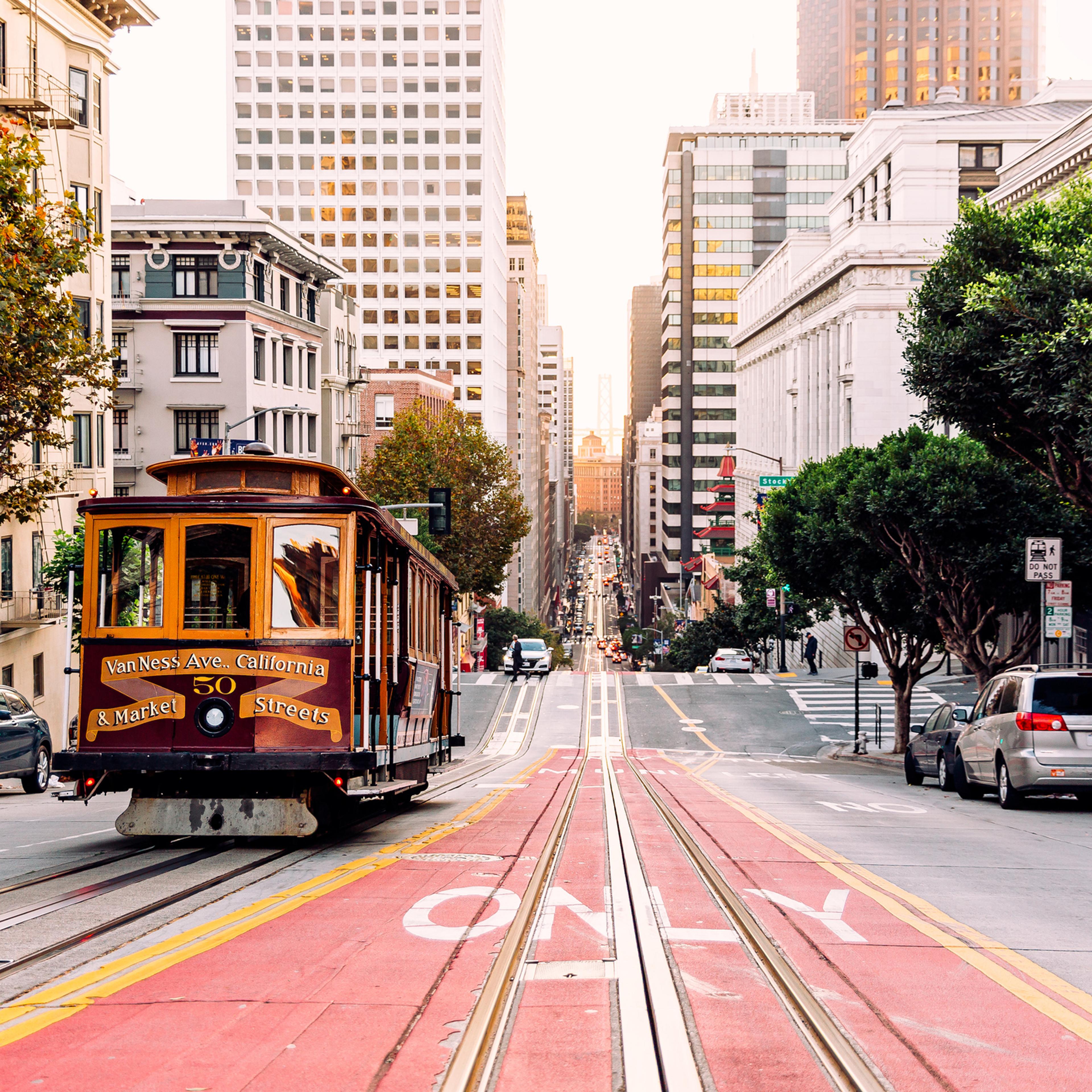 Historic cable car on the street in San Francisco, California, USA