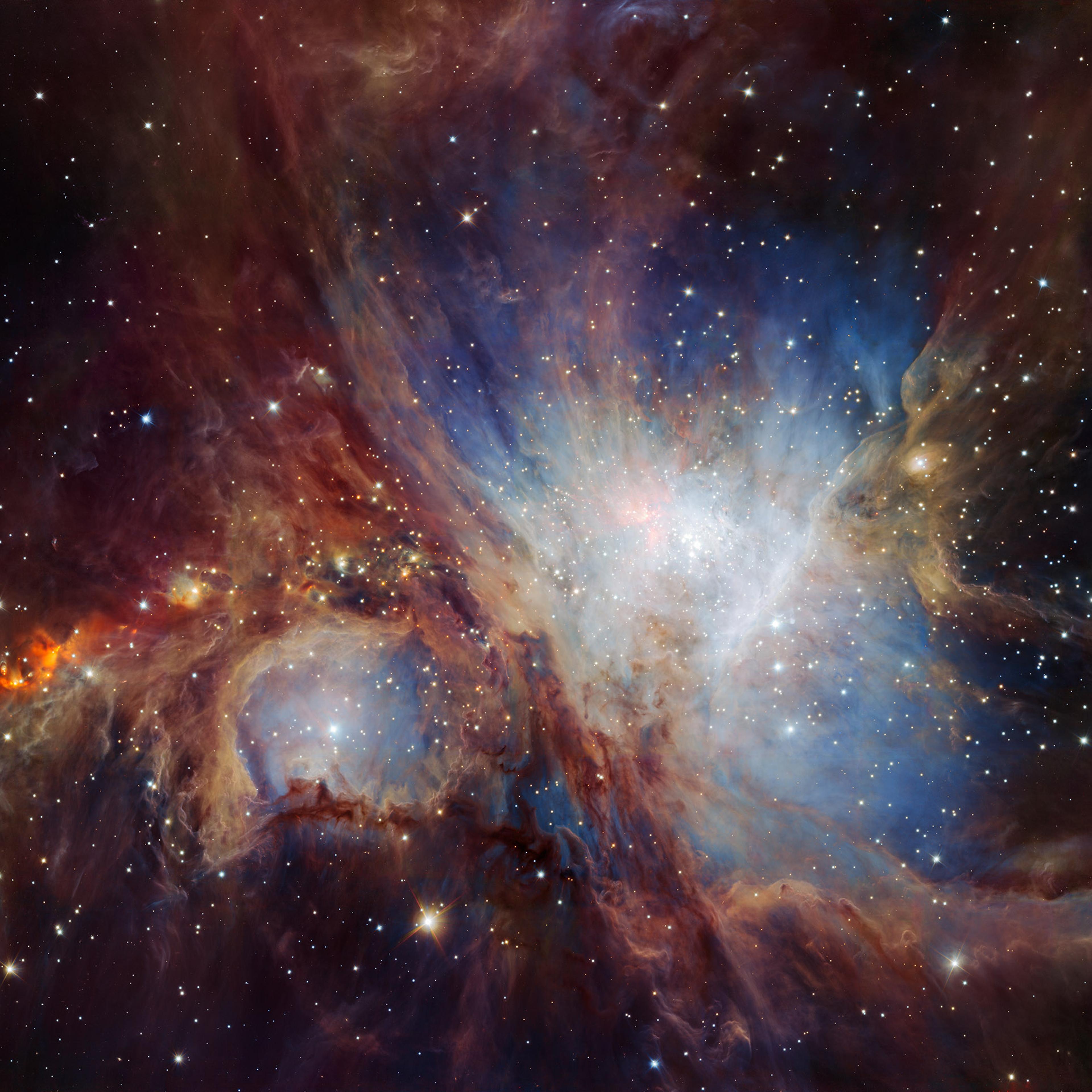 This image of the Orion Nebula star-formation region was obtained from multiple exposures using the HAWK-I infrared camera on ESO’s Very Large Telescope in Chile.
