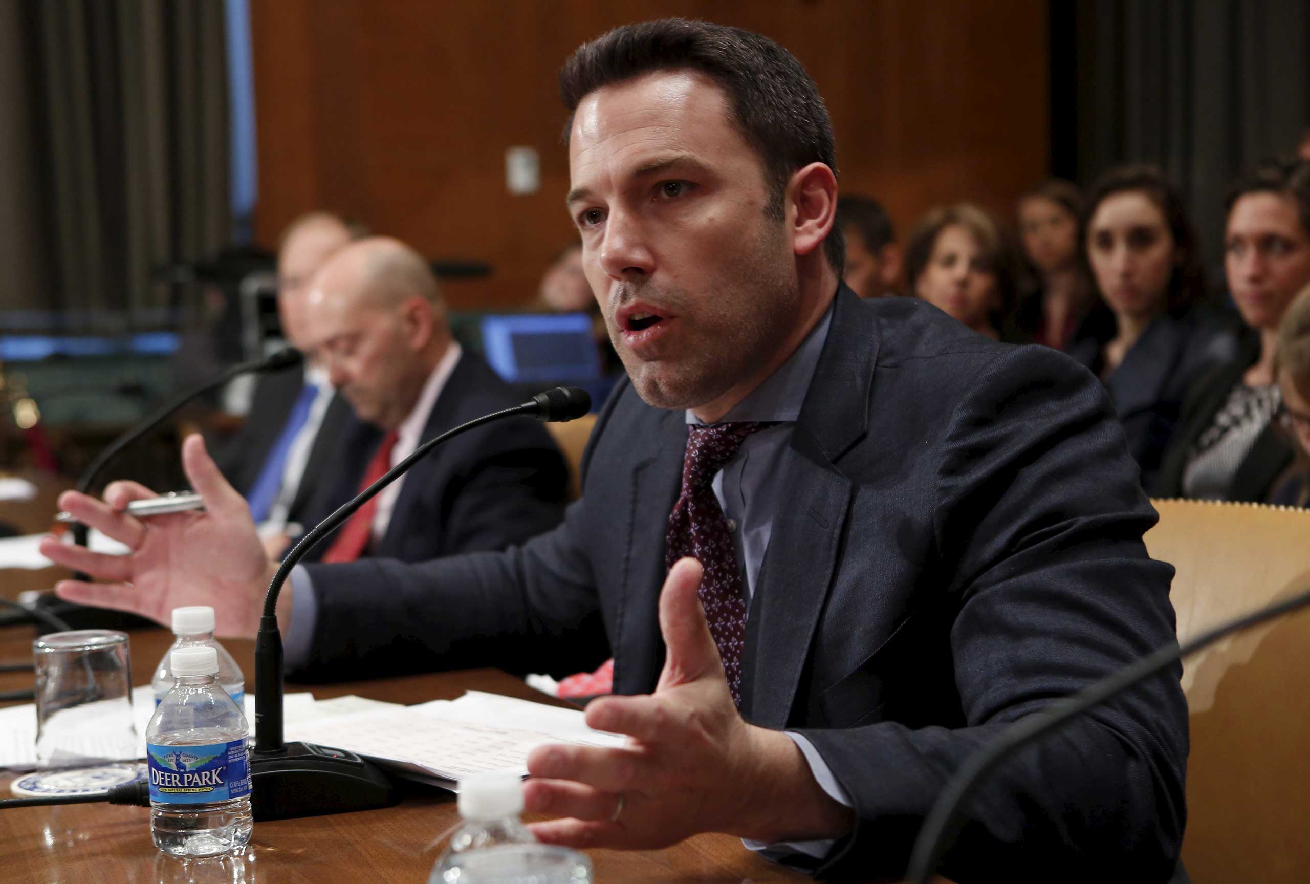 Ben Affleck, actor, filmmaker and founder of the Eastern Congo Initiative, testifies before a Senate Appropriations State, Foreign Operations and Related Programs Subcommittee hearing on "Diplomacy, Development, and National Security" on Capitol Hill in 