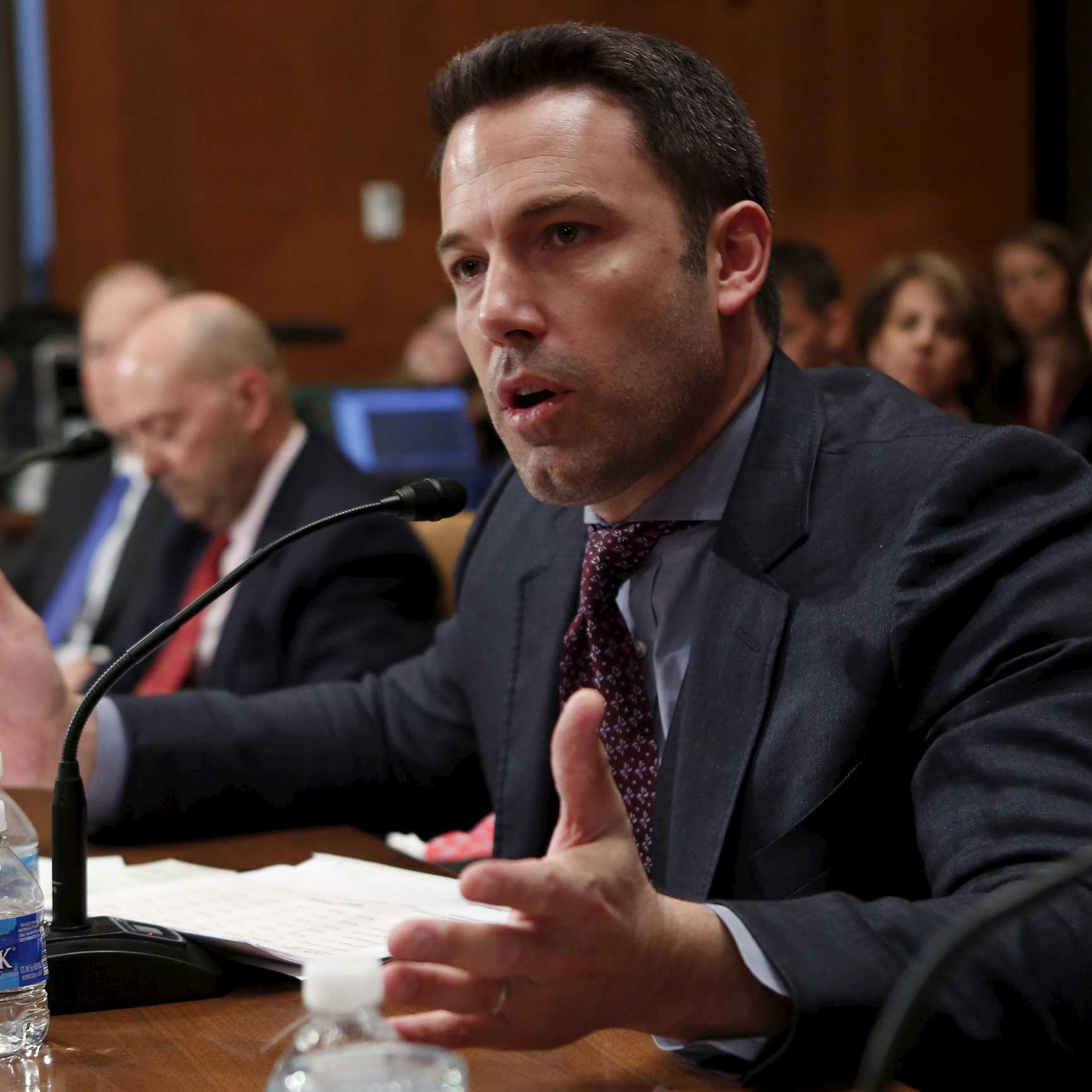 Ben Affleck, actor, filmmaker and founder of the Eastern Congo Initiative, testifies before a Senate Appropriations State, Foreign Operations and Related Programs Subcommittee hearing on "Diplomacy, Development, and National Security" on Capitol Hill in