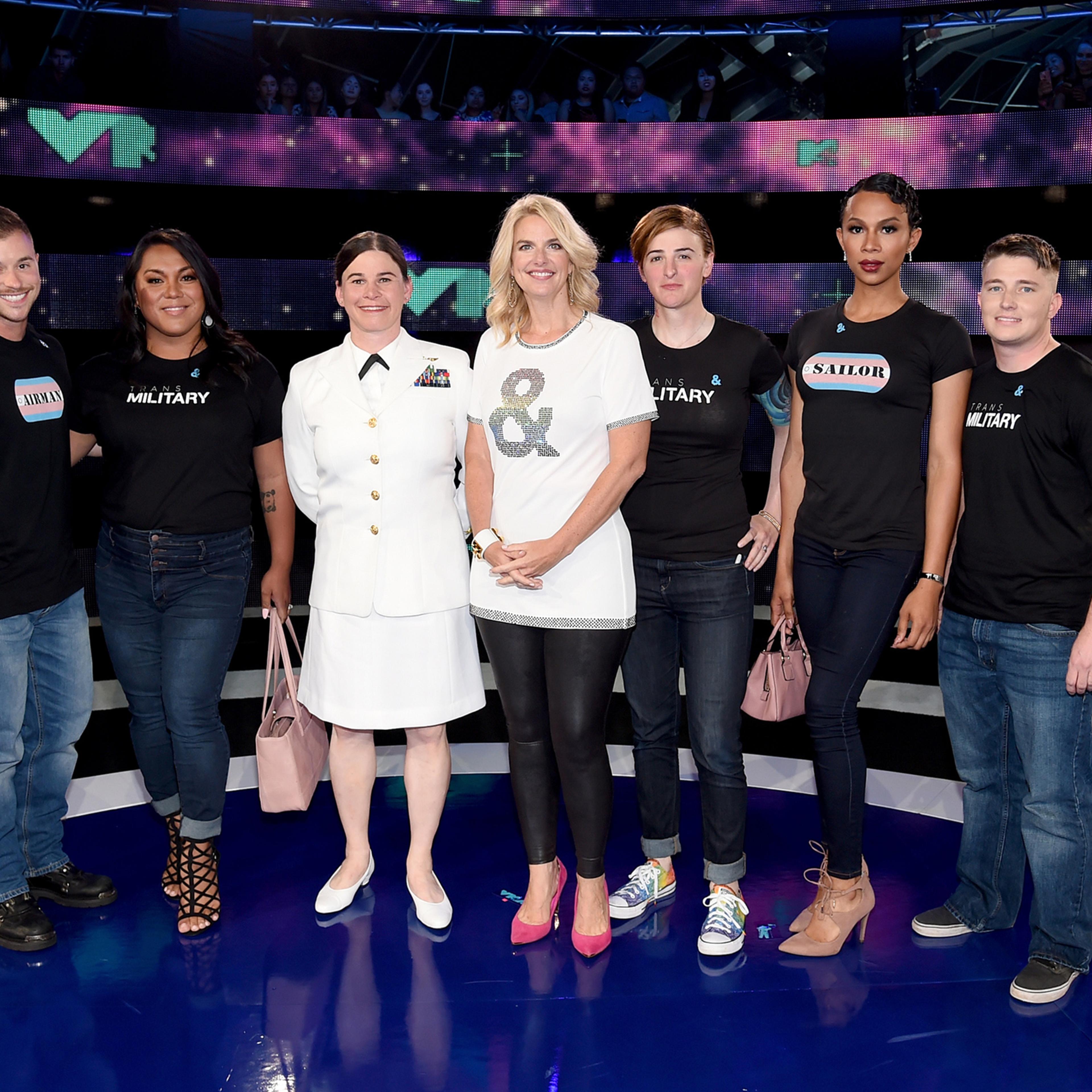 President of GLAAD Sarah Kate Ellis and transgender military members attend the 2017 MTV Video Music Awards at The Forum on Aug. 27, 2017 in Inglewood, California.