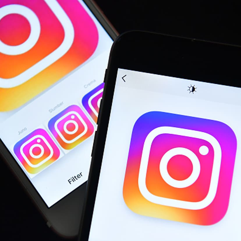 The Instagram logo is displayed within the opened app on an iPhone on August 3, 2016 in London, England.