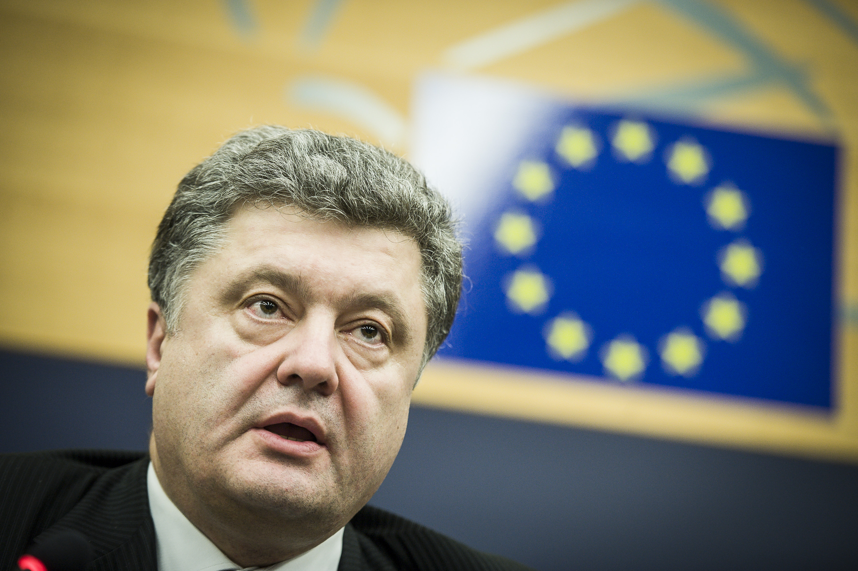 Petro Oleksiyovych Poroshenko Member of the Parliament of Ukraine holds press conference on the situation in Ukraine at European Parliament headquarters in Strasbourg, France on March 12, 2014.