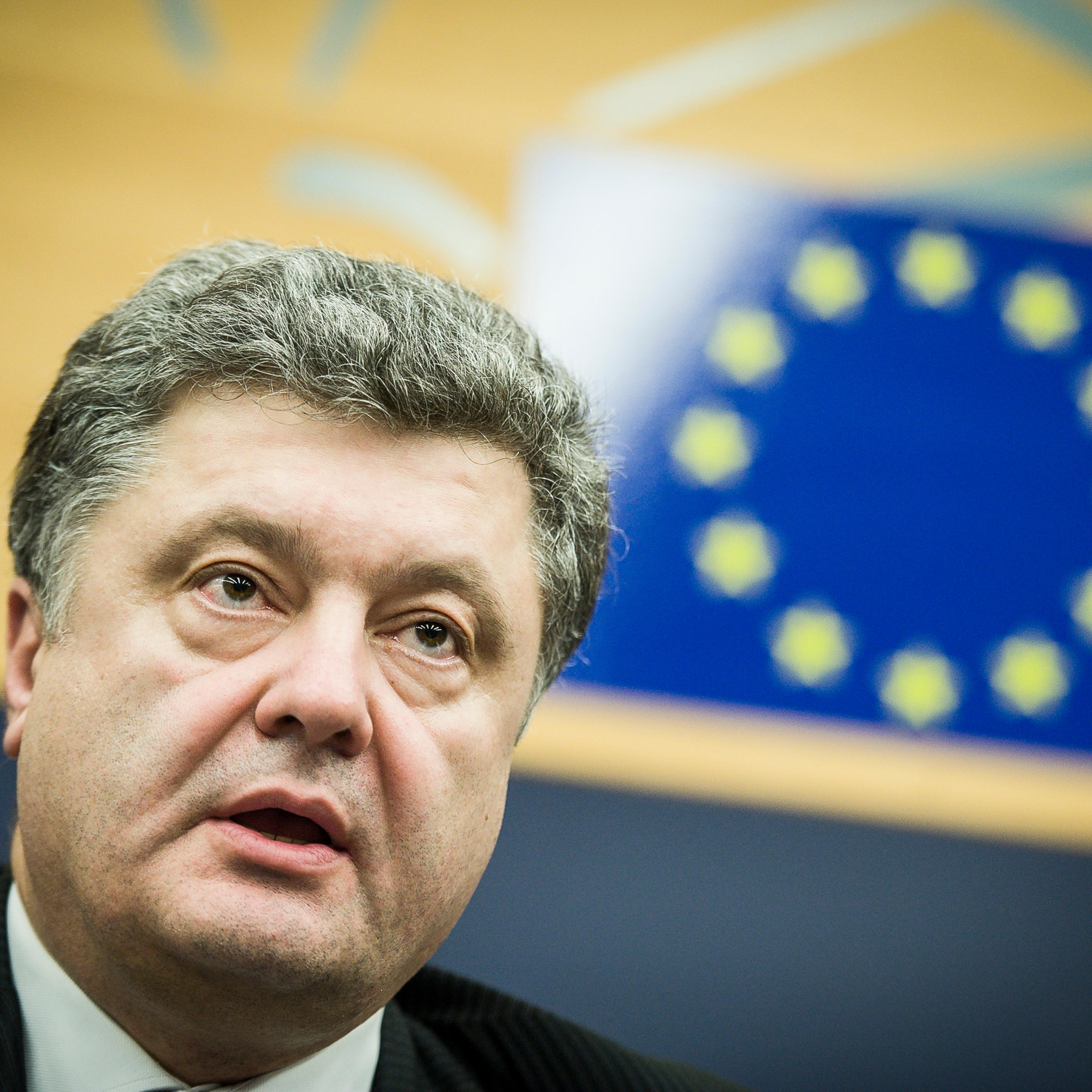 Petro Oleksiyovych Poroshenko Member of the Parliament of Ukraine holds press conference on the situation in Ukraine at European Parliament headquarters in Strasbourg, France on March 12, 2014.