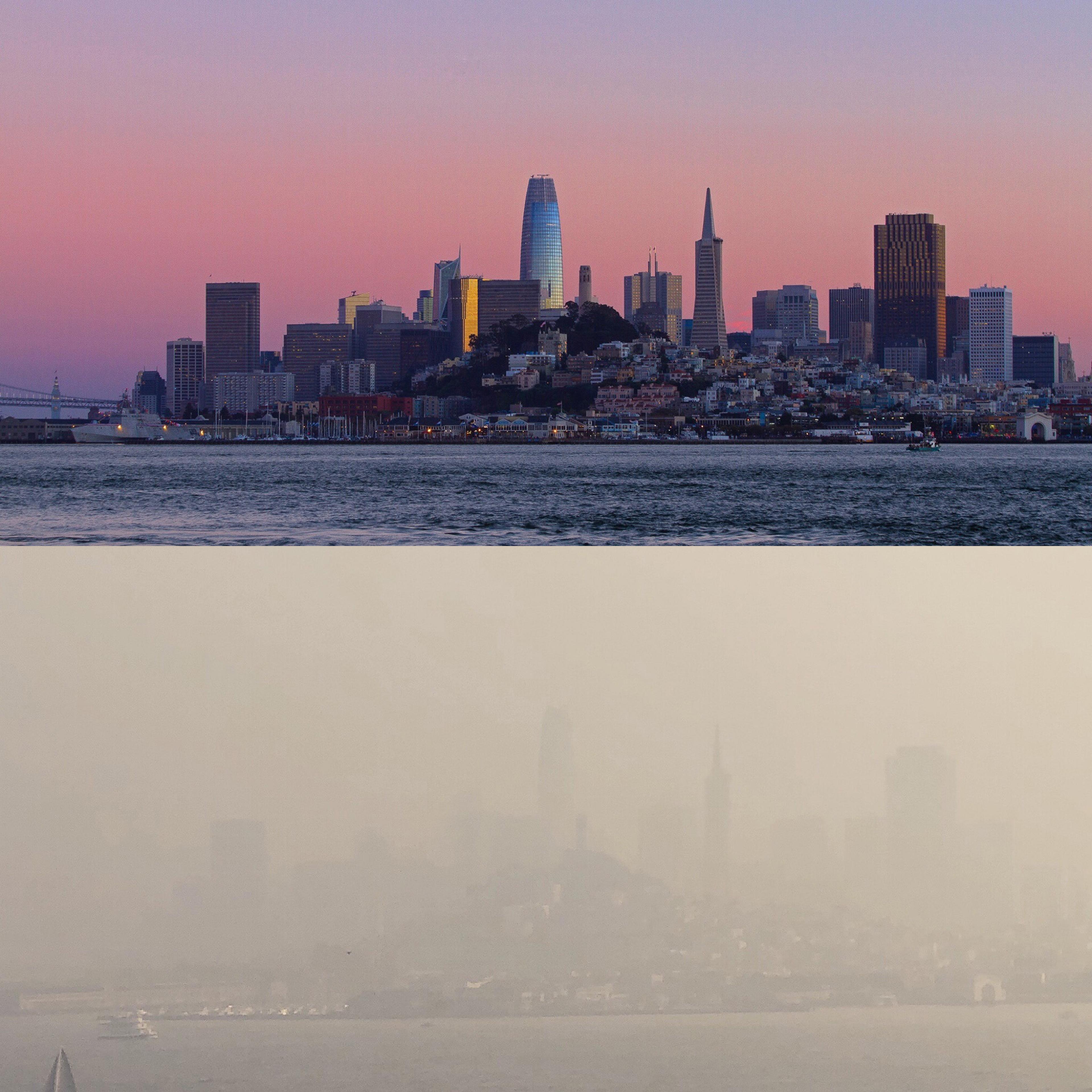 Marc Stokes, who works on Alcatraz in San Francisco, posted side-by-side photos of the view from the island on from the week of Oct. 28 and Nov. 10, two days after a fire started in Butte County, Calif.
