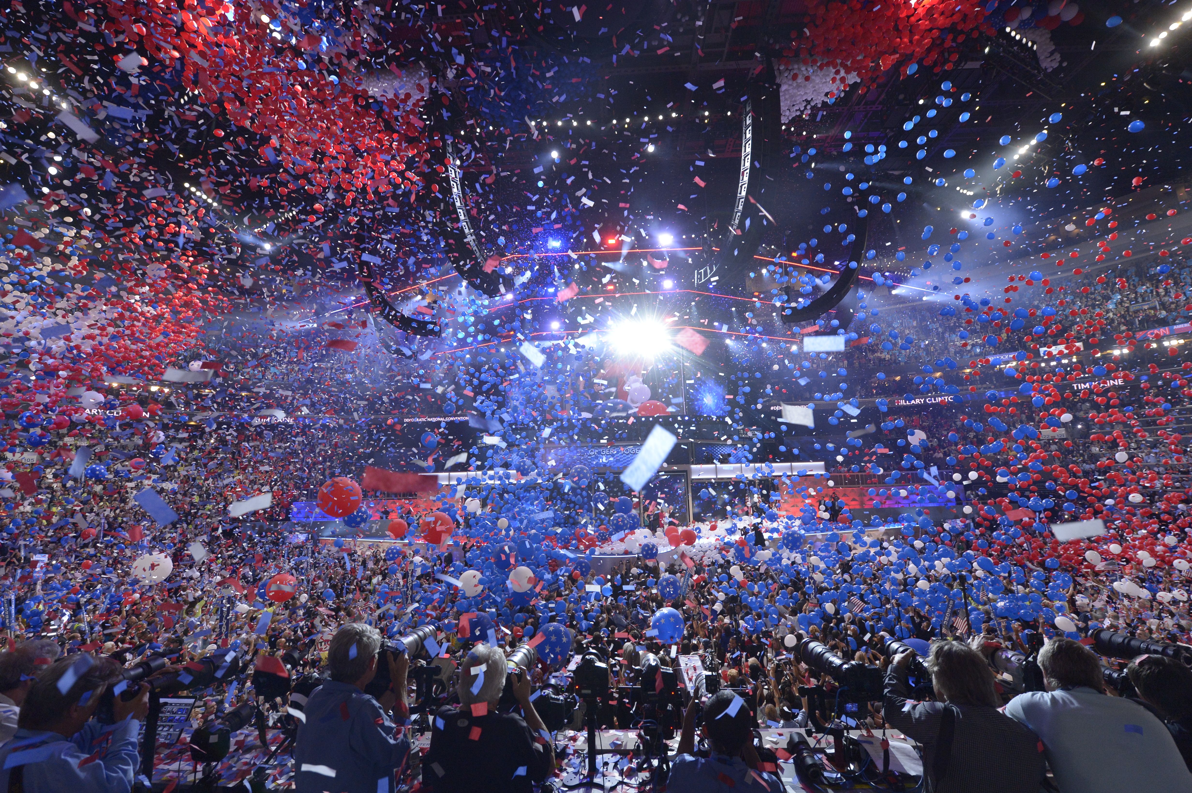 Balloons come down at the Democratic National Convention