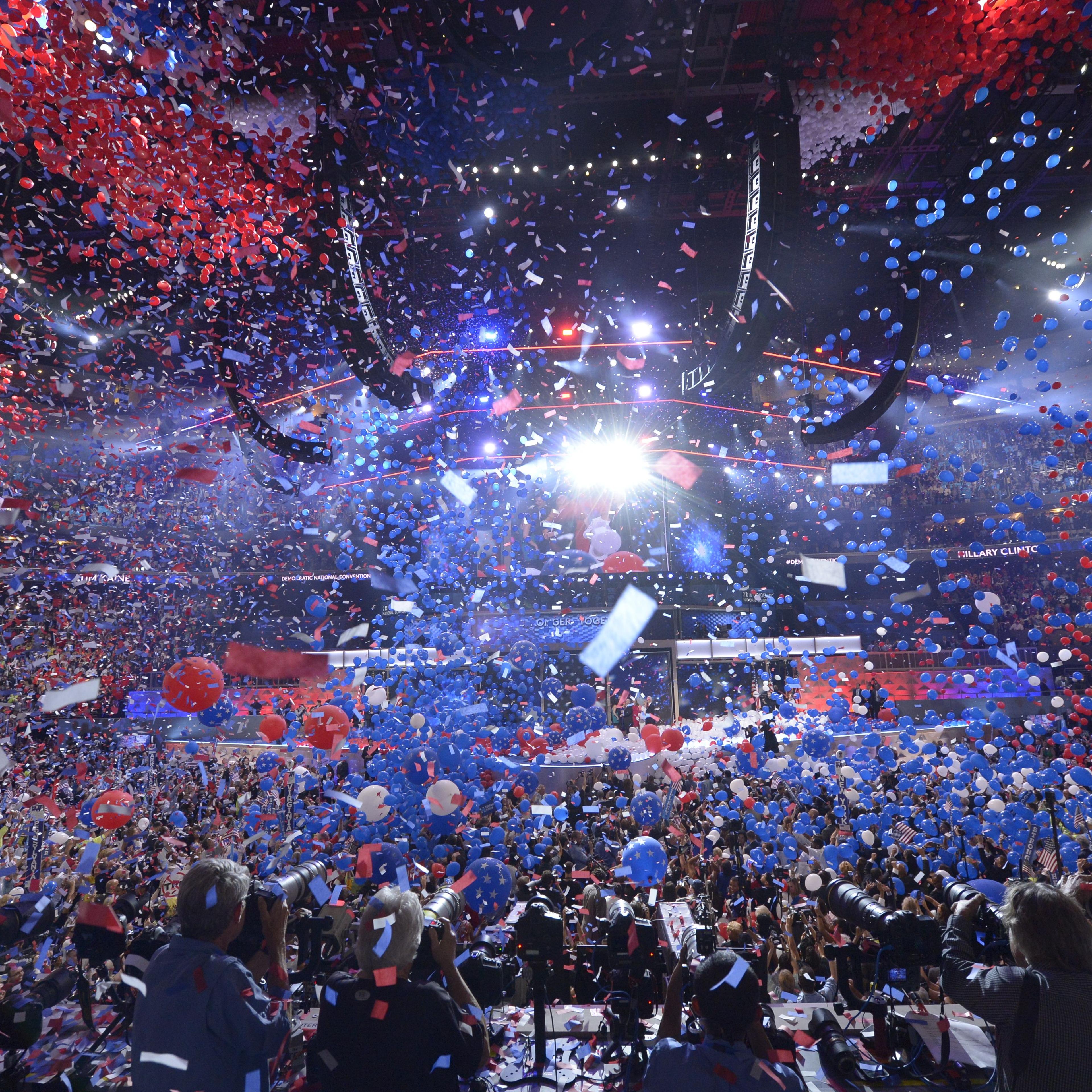 Balloons come down at the Democratic National Convention