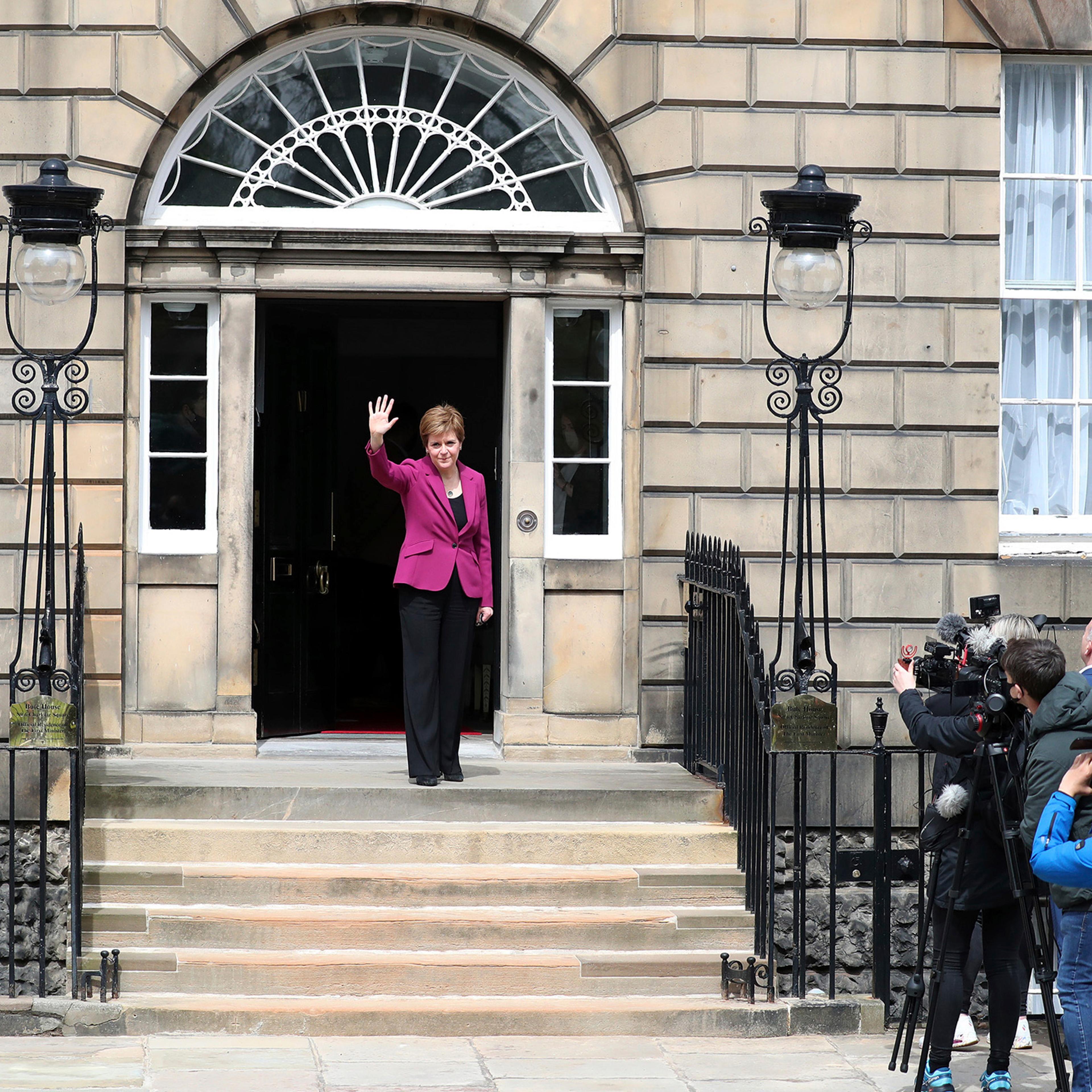 Scotland's First Minister and Scottish National Party leader Nicola Sturgeon poses for photographers at Bute House in Edinburgh on May 9. Sturgeon said the election results proved a second independence vote for Scotland was “the will of the country."