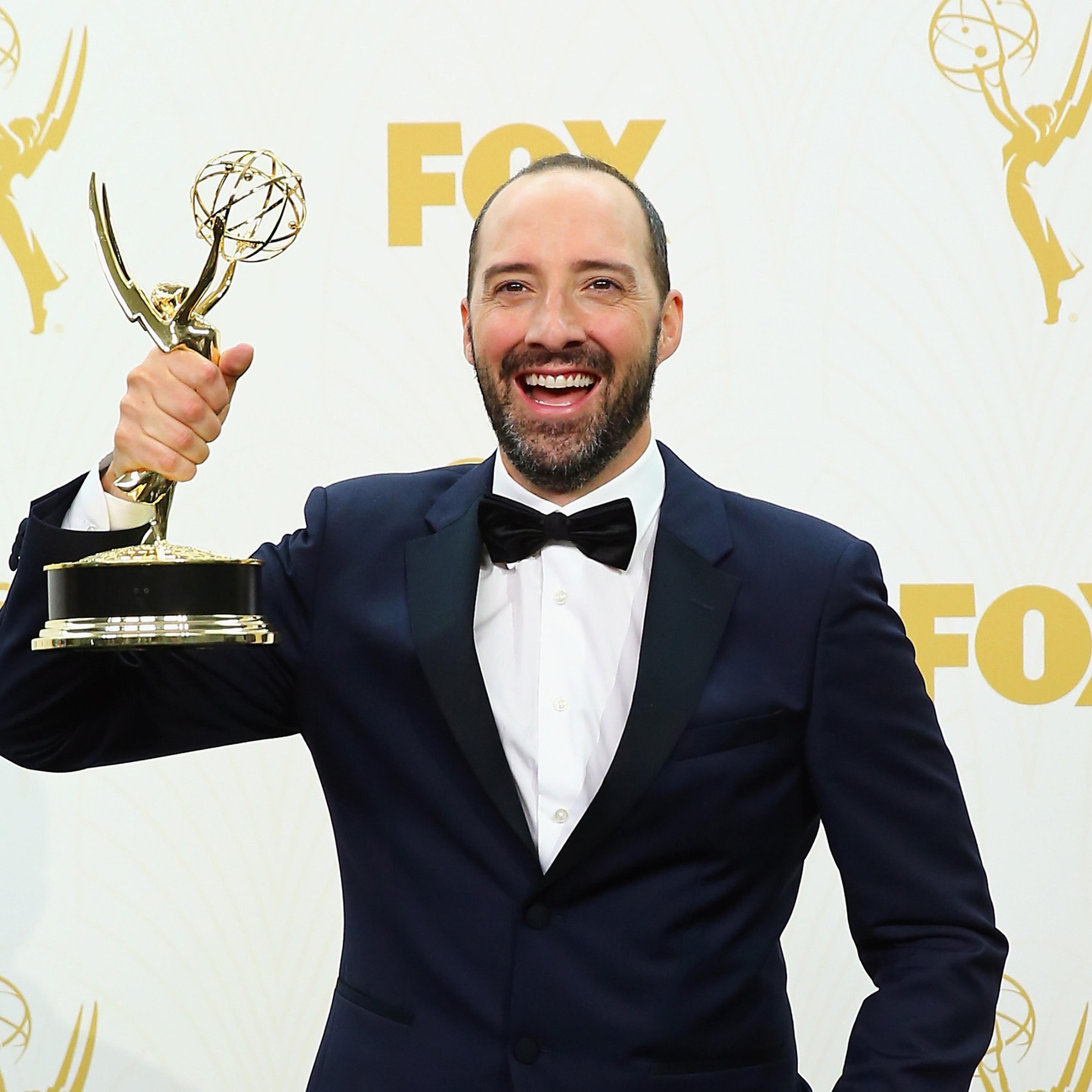 Tony Hale, winner of the award for Outstanding Supporting Actor in a Comedy Series for 'Veep', poses in the press room at the 67th Annual Primetime Emmy Awards at Microsoft Theater in Los Angeles on September 20, 2015.