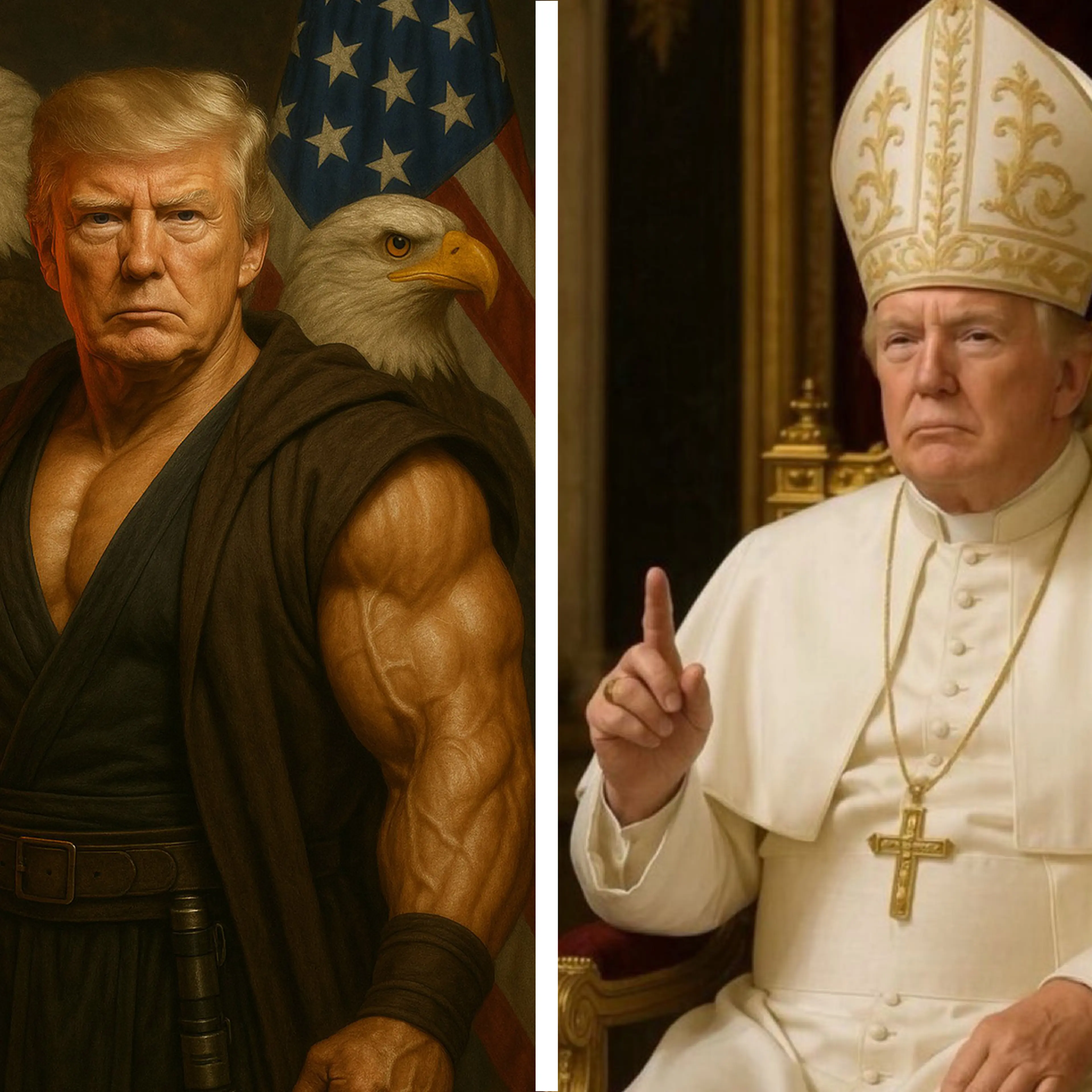 AI generated images of President Donald Trump depicting him as a Jedi and the pope.