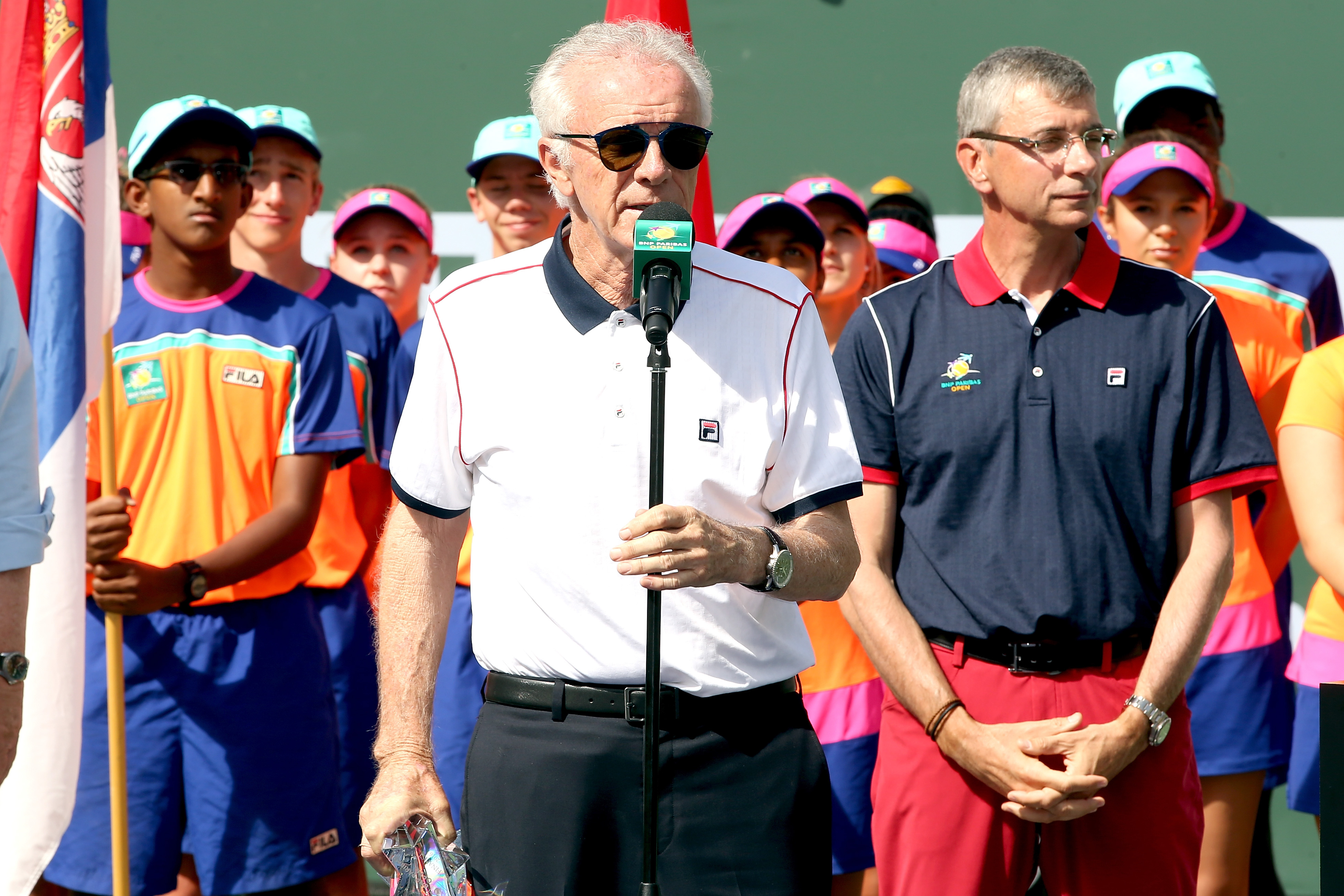 CEO Raymond Moore address the audience at the trophy ceremony of the BNP Paribas Open at the Indian Wells Tennis Garden in Indian Wells, Calif., March 20, 2016.