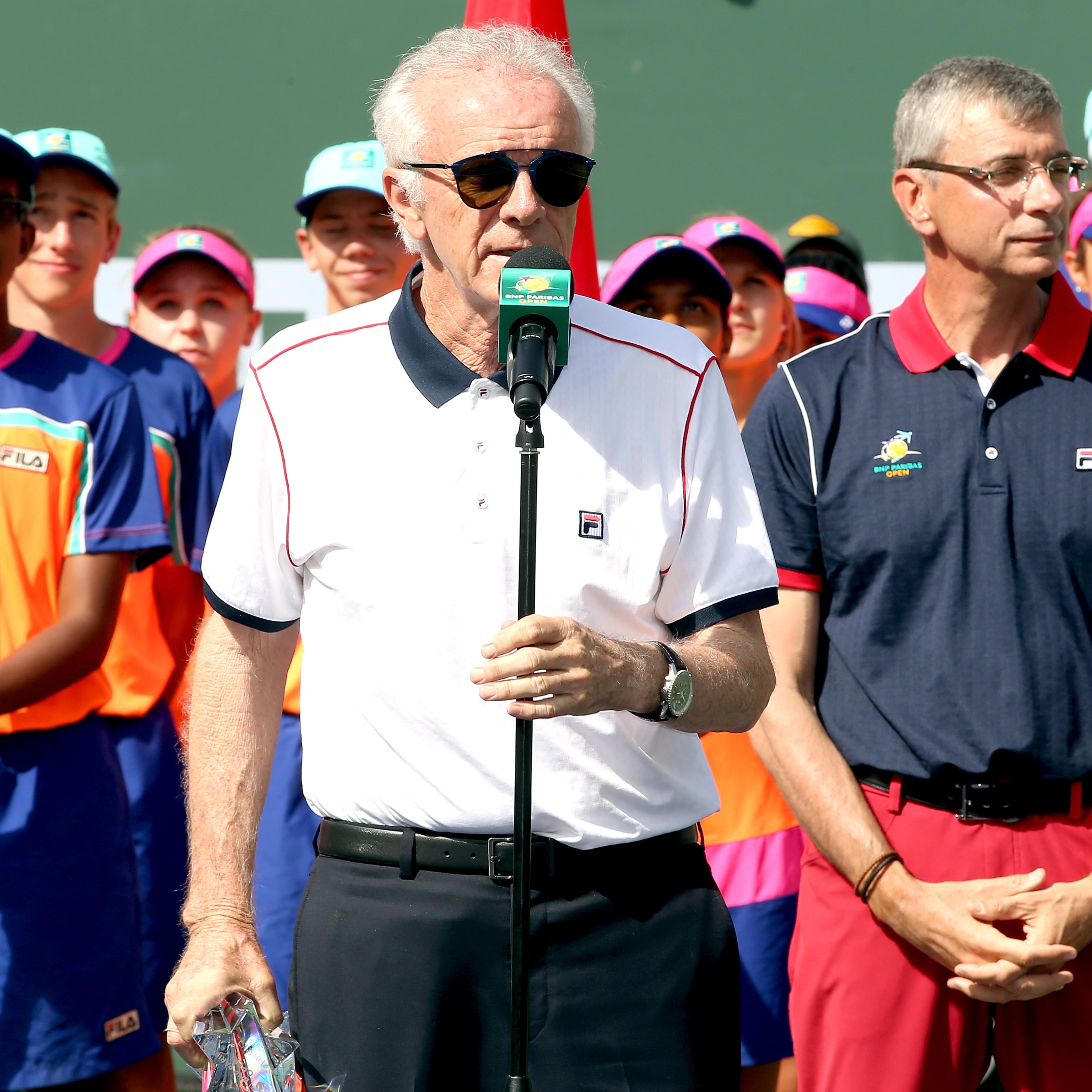 CEO Raymond Moore address the audience at the trophy ceremony of the BNP Paribas Open at the Indian Wells Tennis Garden in Indian Wells, Calif., March 20, 2016.