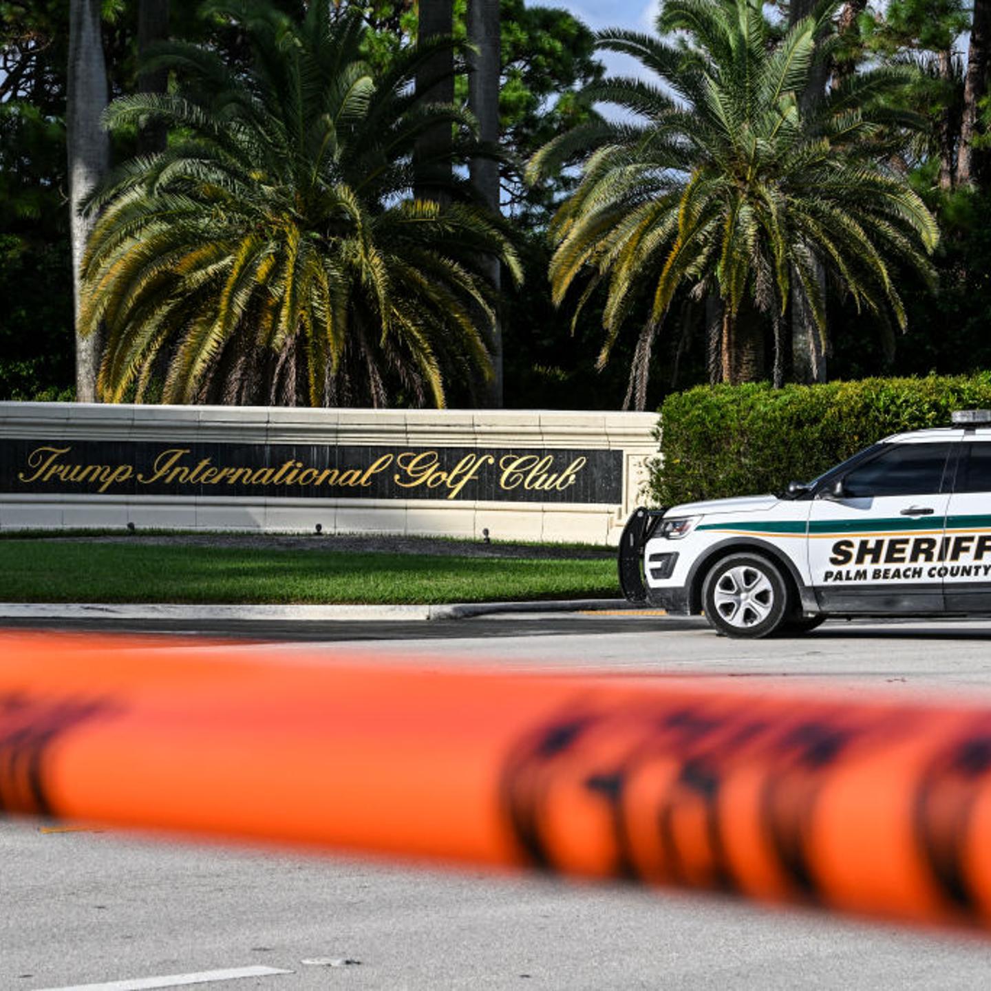 A Sherrif's vehicle blocks the street outside the Trump International Golf Club in West Palm Beach, Florida, on Sept. 15, 2024.