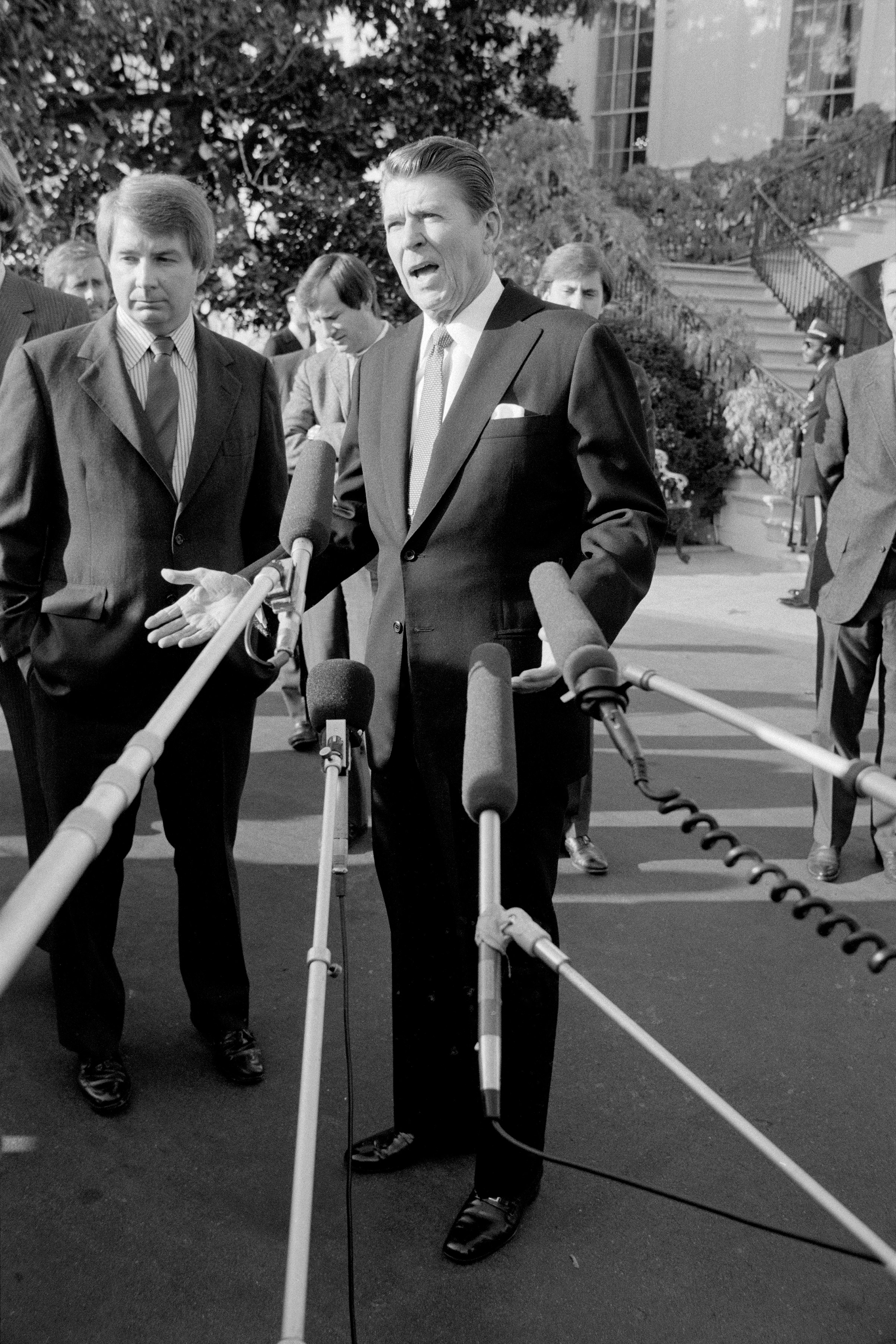 President Ronald Reagan ordering non-essential government offices to shut down on November 23, 1981, after the Congress passed an emergency funding bill he viewed as unsatisfactory. Reagan said he would veto the bill. 