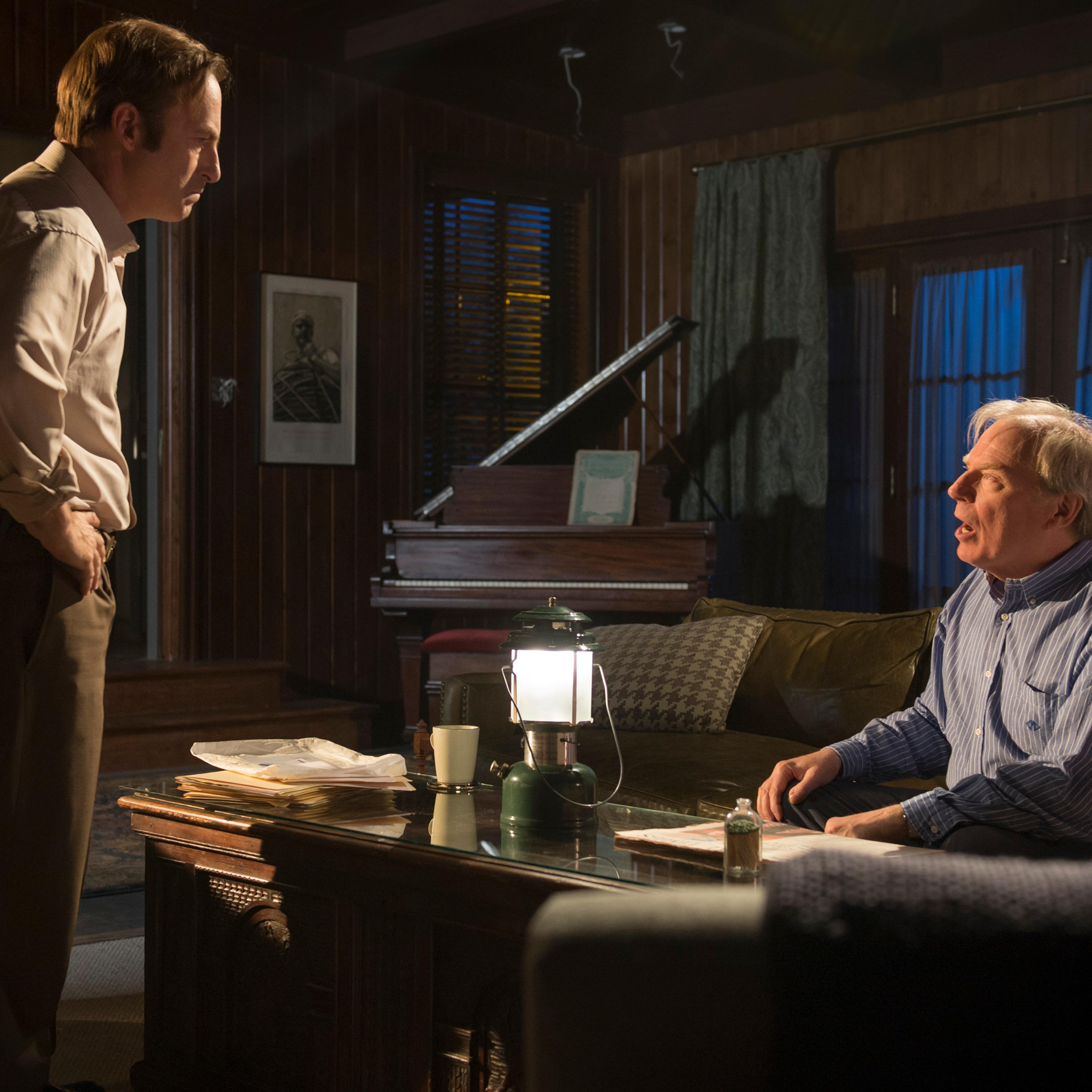 Bob Odenkirk as Saul Goodman, Michael McKean as Chuck - Better Call Saul _ Season 1, Episode 1 - Photo Credit: Ursula Coyote/AMC