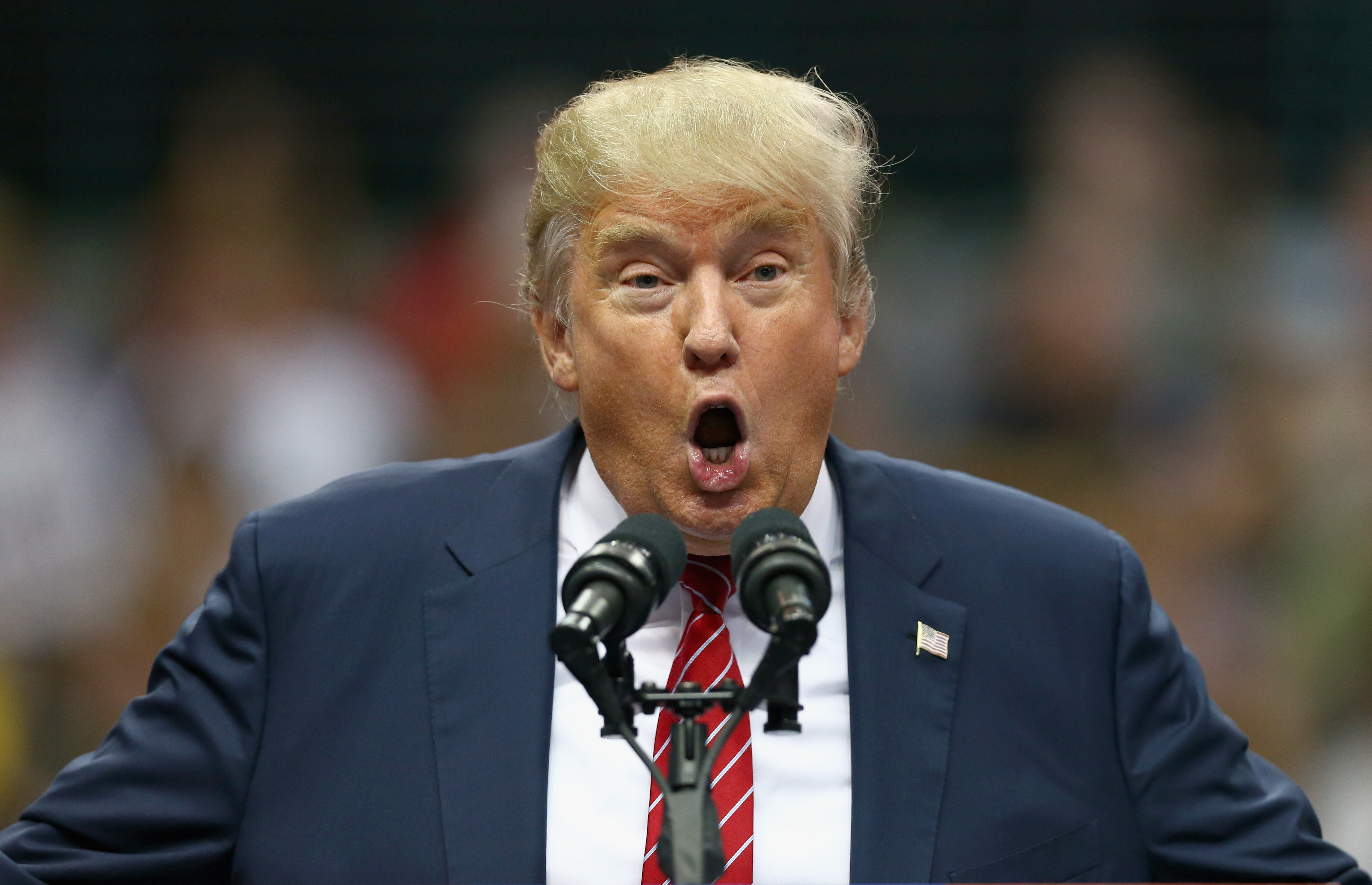 Republican presidential candidate Donald Trump speaks during a campaign rally at the American Airlines Center on Sep. 14, 2015 in Dallas, Texas.