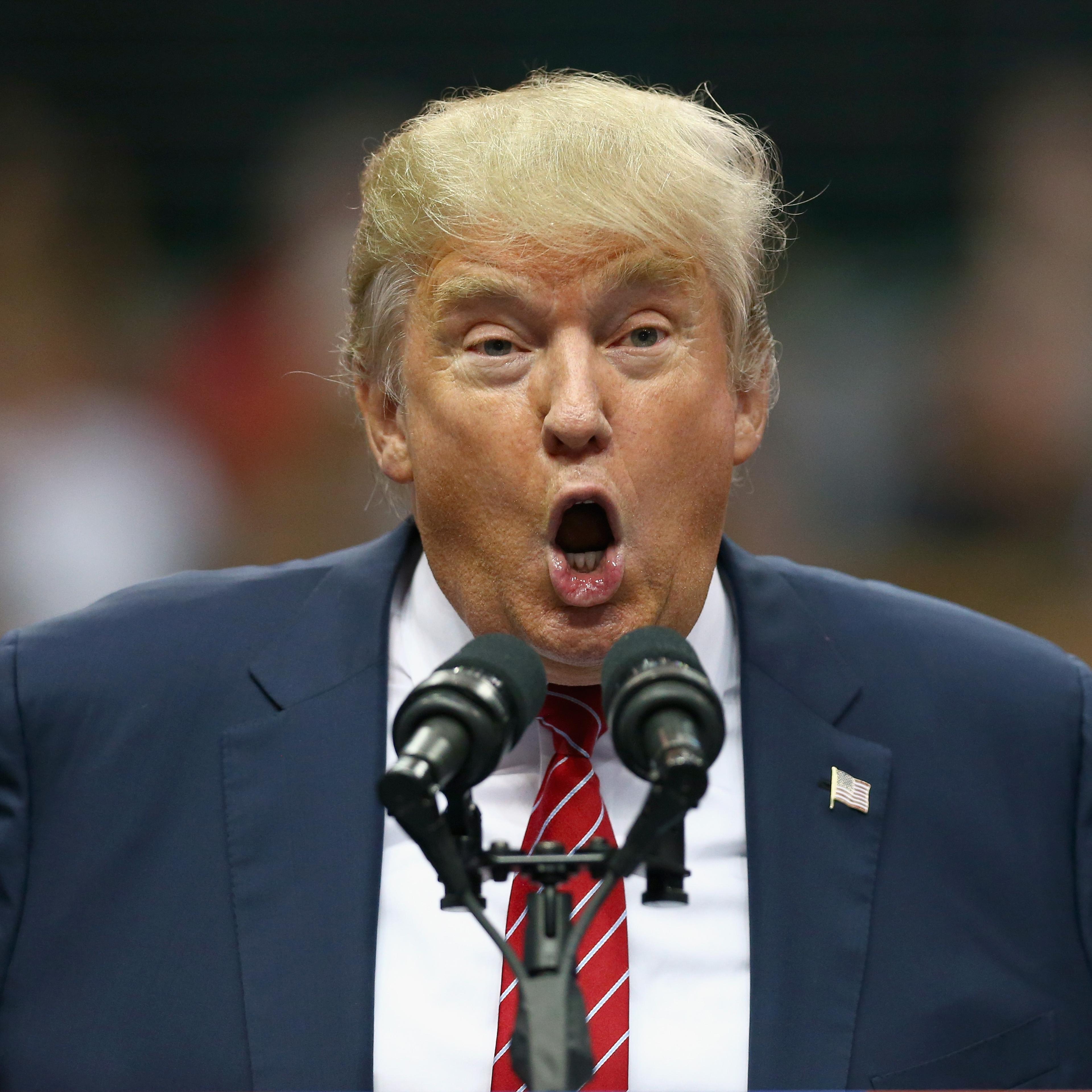 Republican presidential candidate Donald Trump speaks during a campaign rally at the American Airlines Center on Sep. 14, 2015 in Dallas, Texas.
