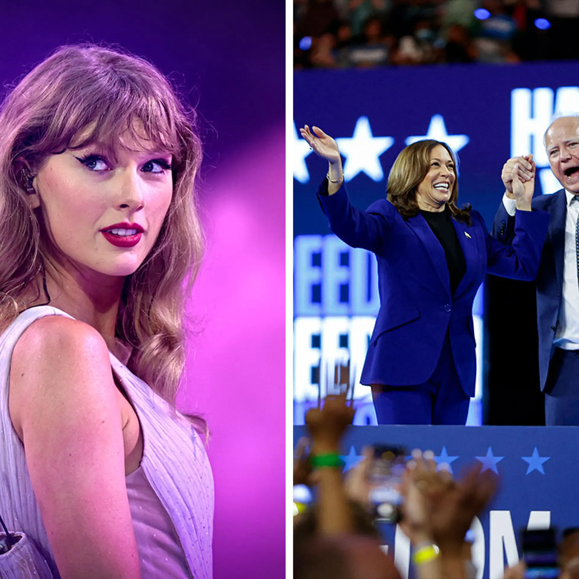 Taylor Swift; Vice President and Democratic presidential candidate Kamala Harris and her running mate Minnesota Governor Tim Walz
