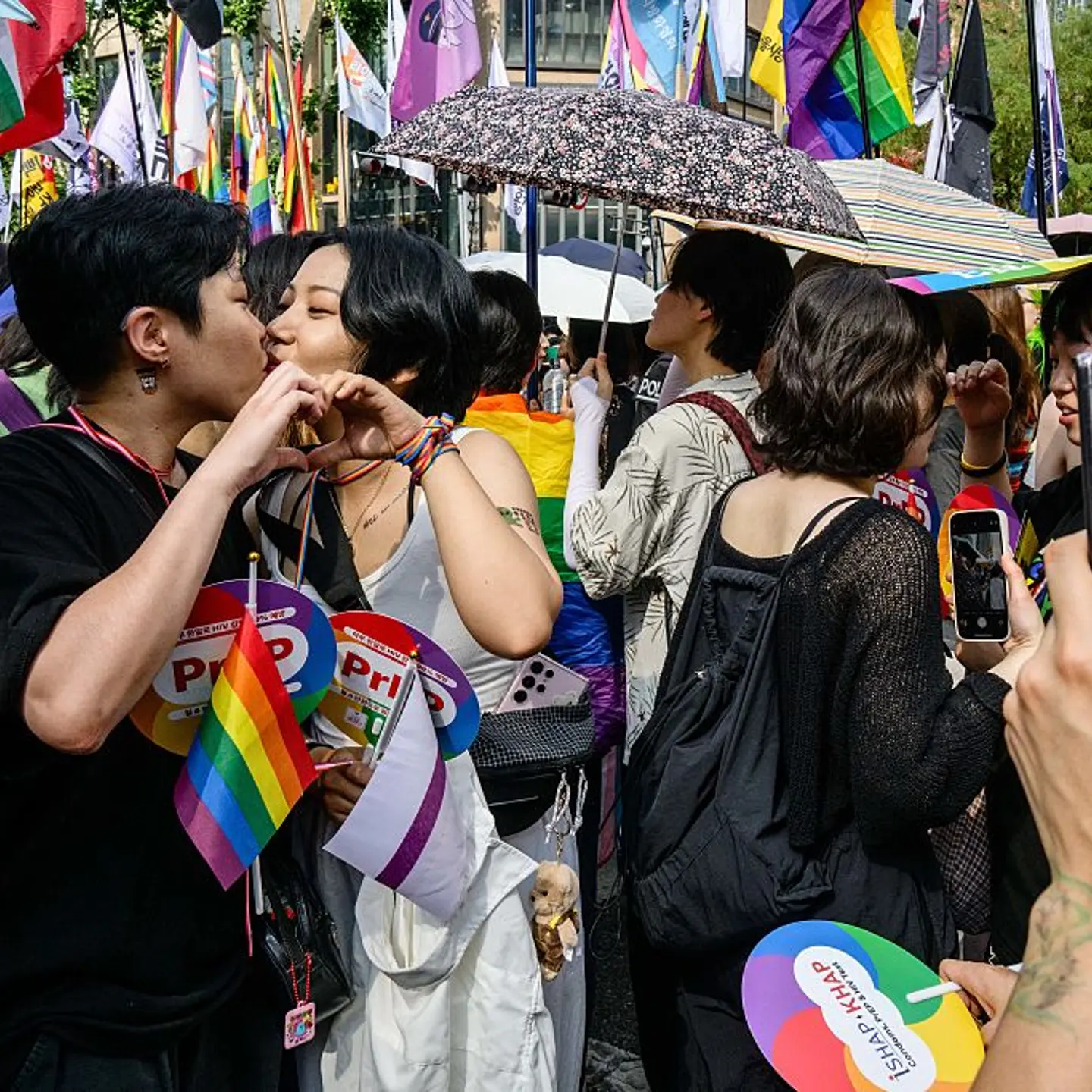 People attend a Pride event in support of LGBTQ rights, during the Seoul Queer Culture Festival, in Seoul on June 14, 2025.