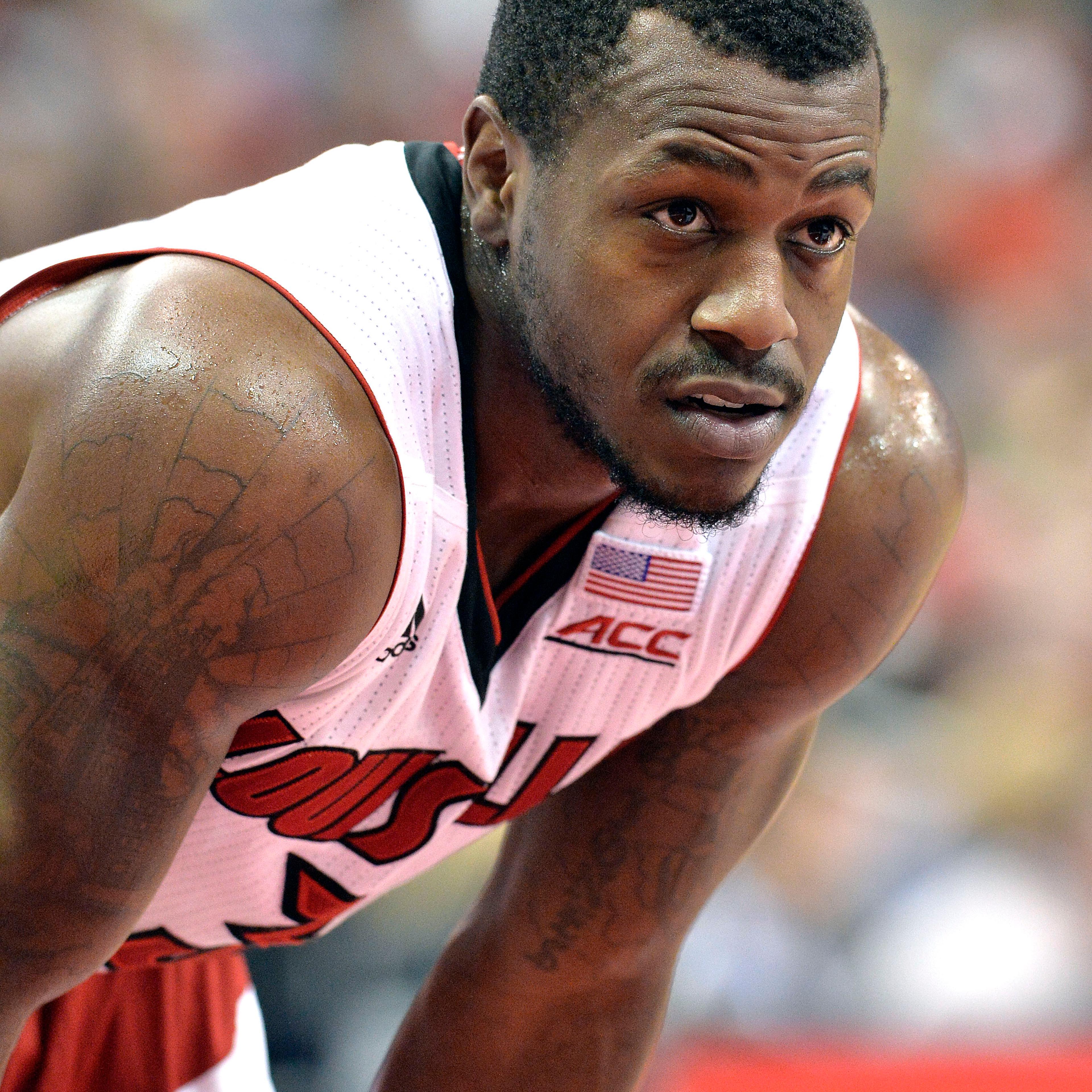 Former Louisville guard Chris Jones in action during the first half of an NCAA college basketball game against Miami in Louisville, Ky. on Feb. 21, 2015.