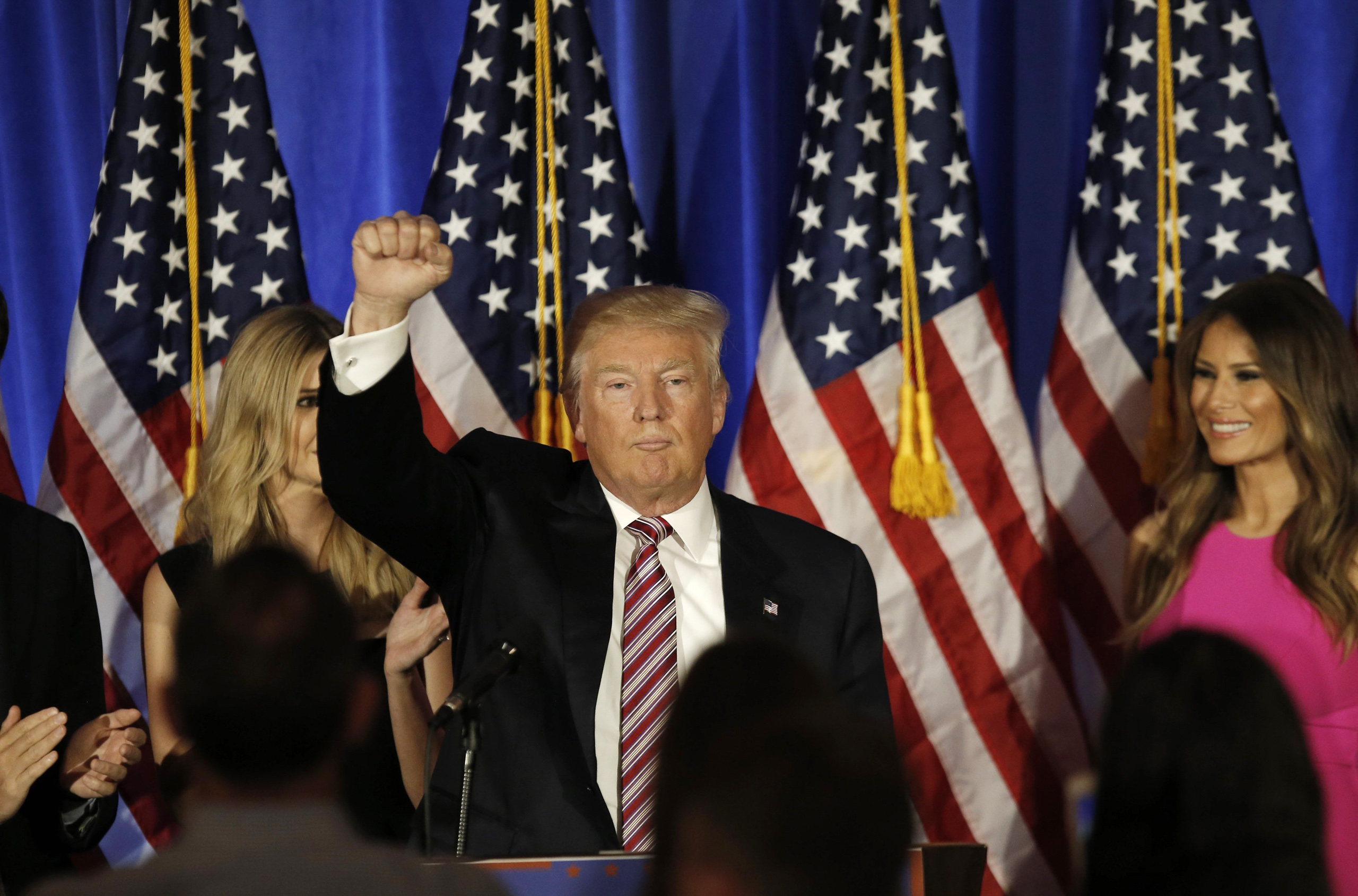 Republican U.S. presidential candidate Donald Trump speaks at a campaign in Briarcliff Manor