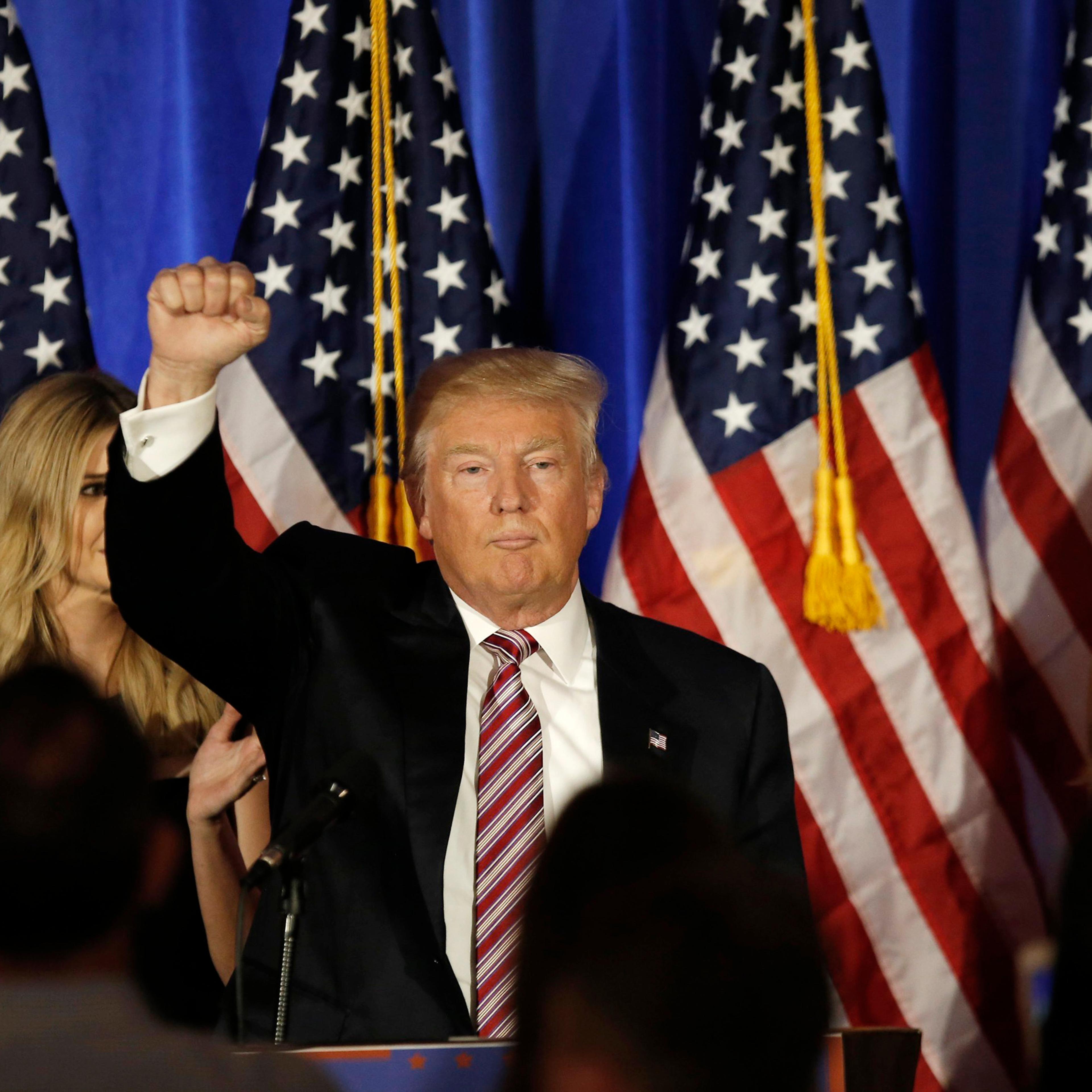 Republican U.S. presidential candidate Donald Trump speaks at a campaign in Briarcliff Manor