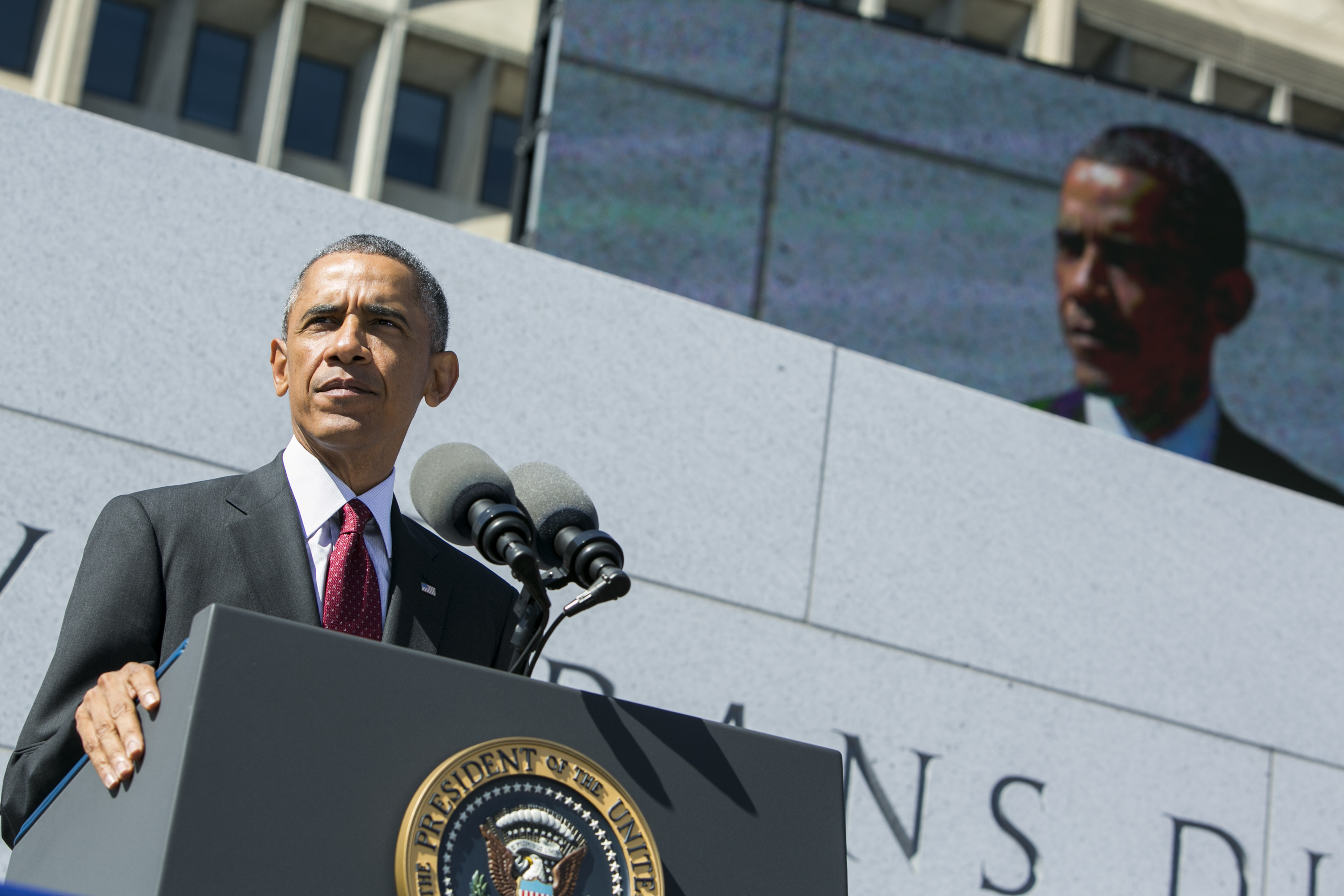 Obama Speaks At Disabled Veterans Memorial Dedication