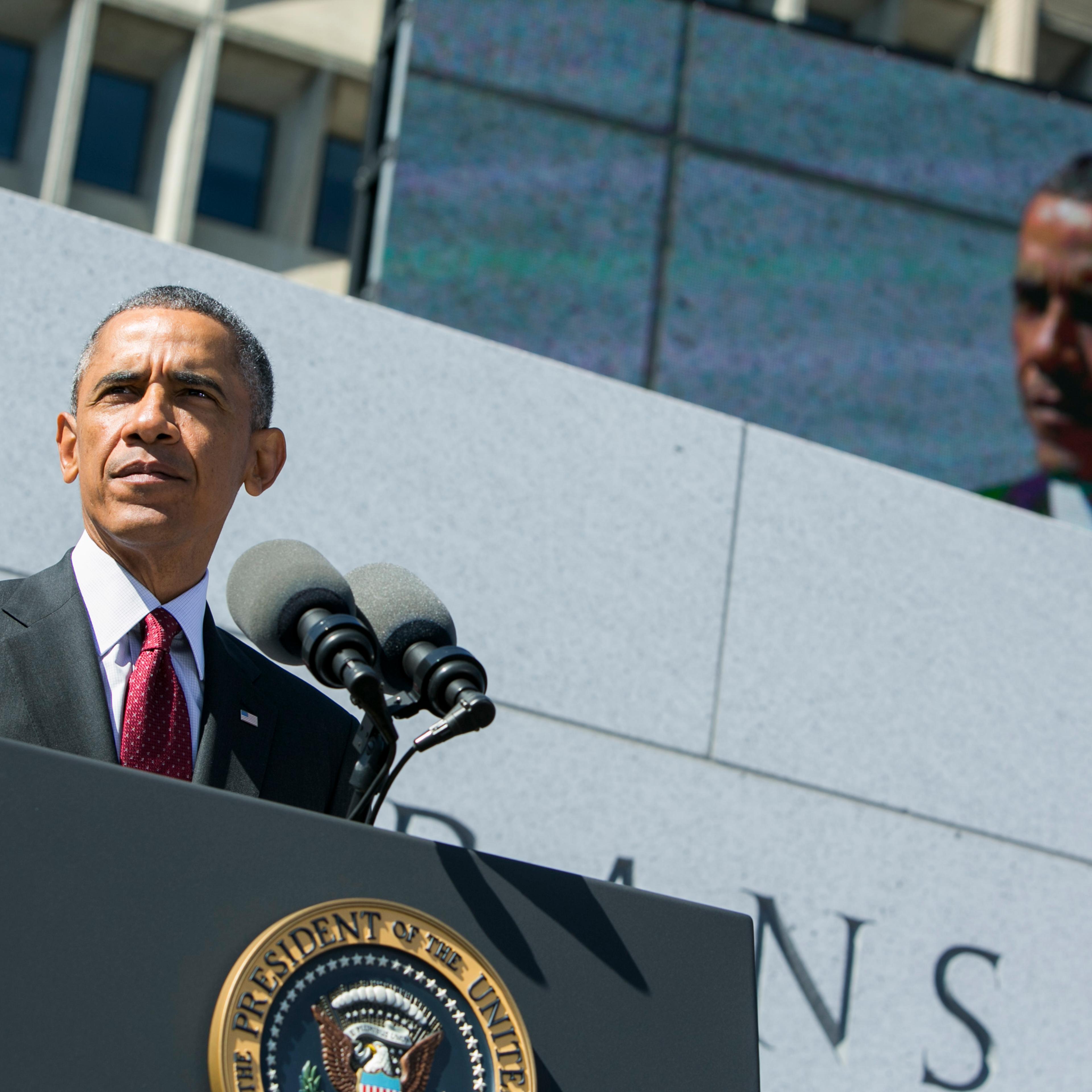 Obama Speaks At Disabled Veterans Memorial Dedication