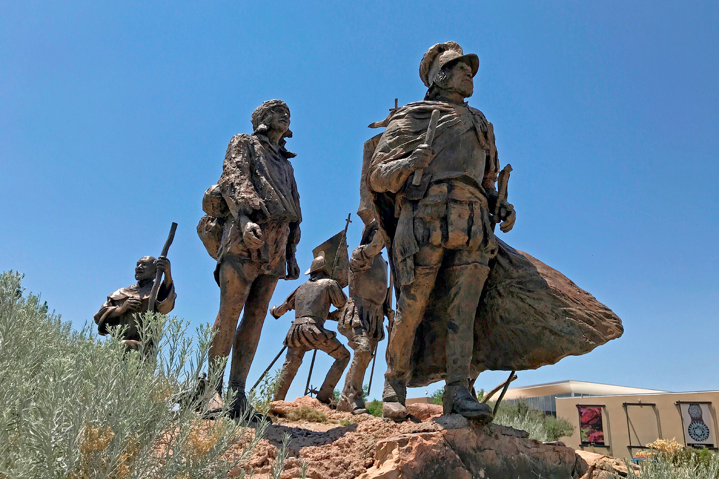 This bronze statue of Don Juan de Oñate leading a group of Spanish settlers stands outside the Albuquerque Museum in Albuquerque, N.M., on Friday, June 12