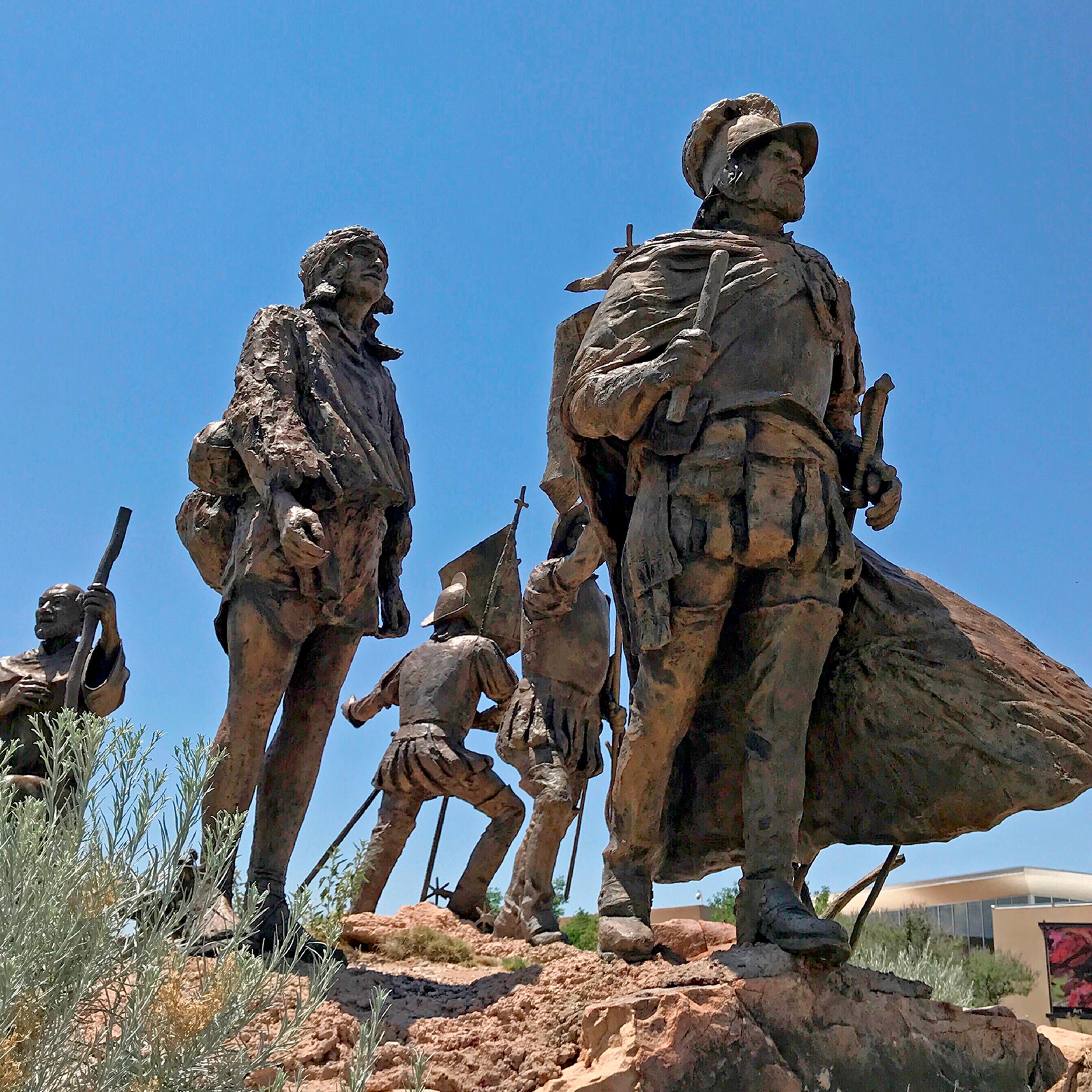 This bronze statue of Don Juan de Oñate leading a group of Spanish settlers stands outside the Albuquerque Museum in Albuquerque, N.M., on Friday, June 12