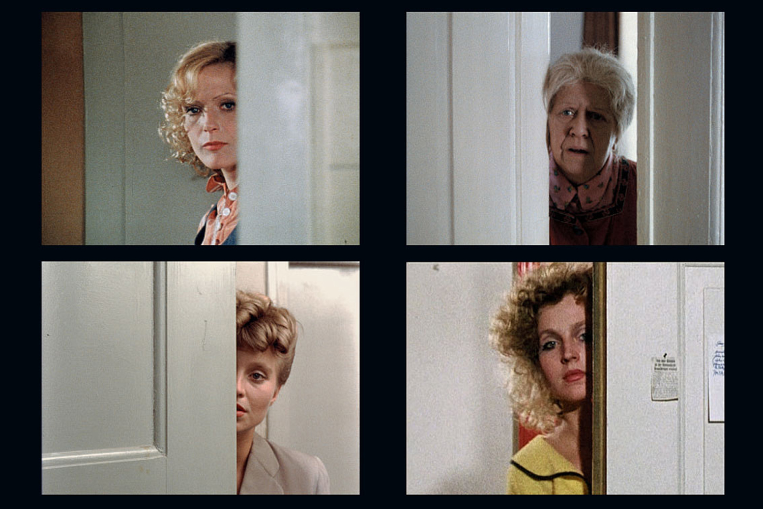 Film stills, clockwise from top left: Fear of Fear (1975), Satan's Brew (1975/76), Rio das Mortes (1970), The Merchant of Four Seasons  (1971) 
